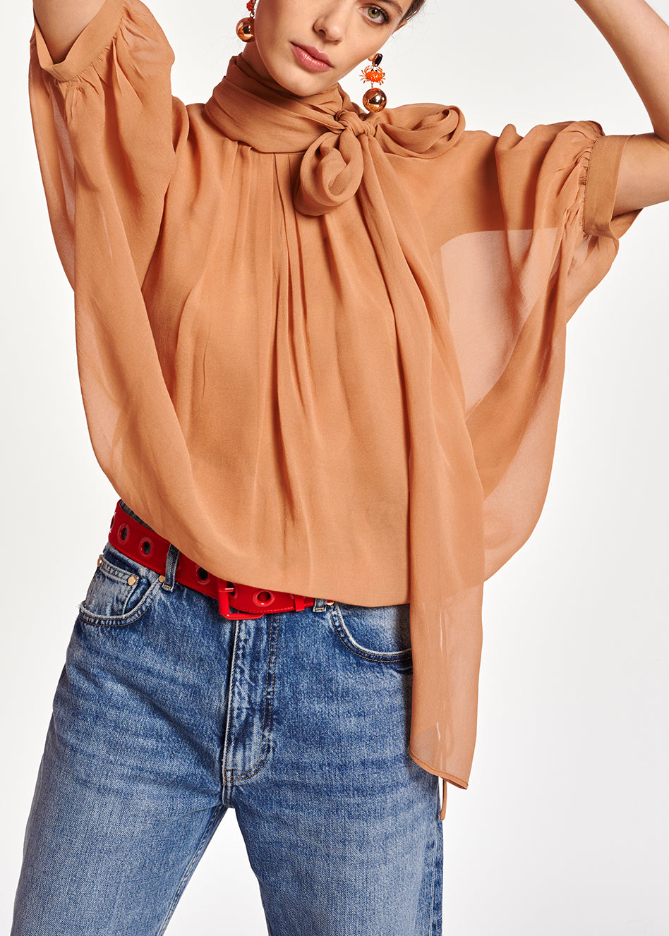 Tan voluminous sheer top RE—SSENTIEL | Essentiel second hand