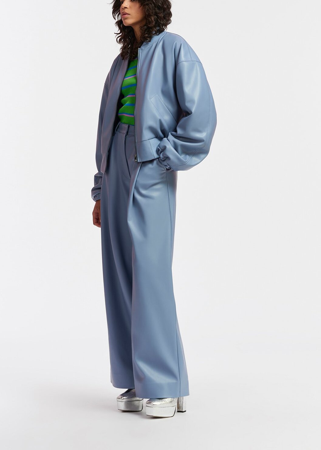 Powder blue faux leather pants RE—SSENTIEL | Essentiel second hand