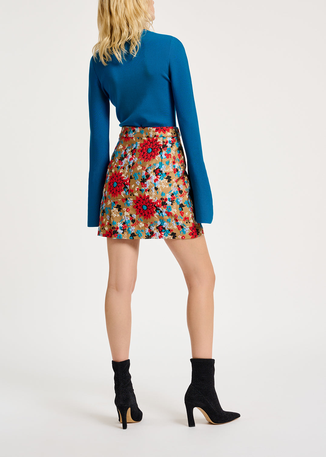 Camel floral jacquard mini skirt RE—SSENTIEL | Essentiel second hand