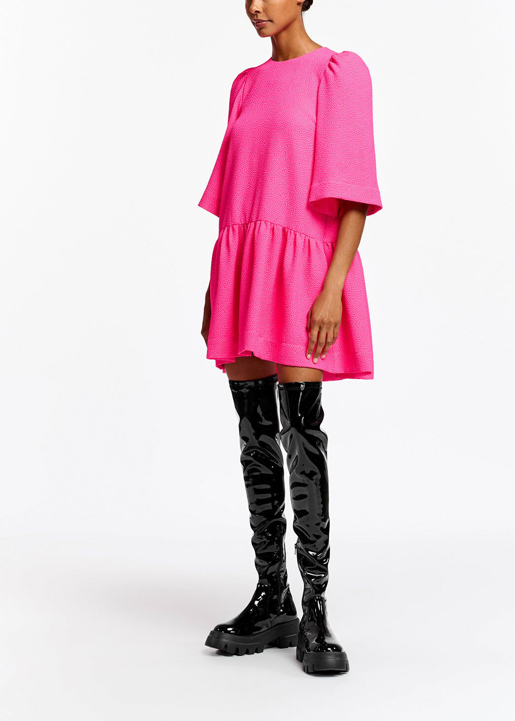 Bright pink mini dress with puffed shoulders RE—SSENTIEL | Essentiel second hand