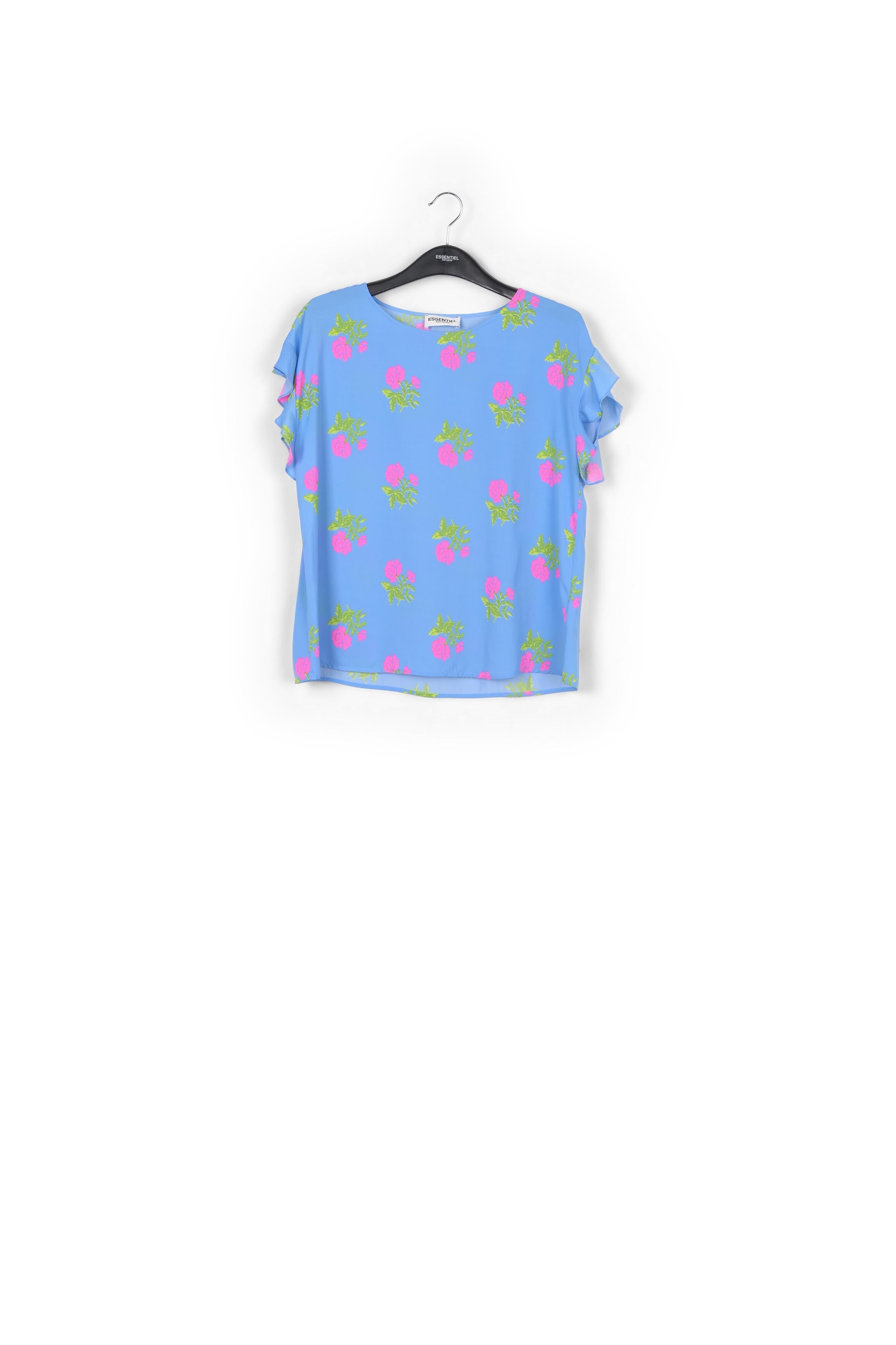 Blue flower print top with ruffled sleeves RE—SSENTIEL | Essentiel second hand