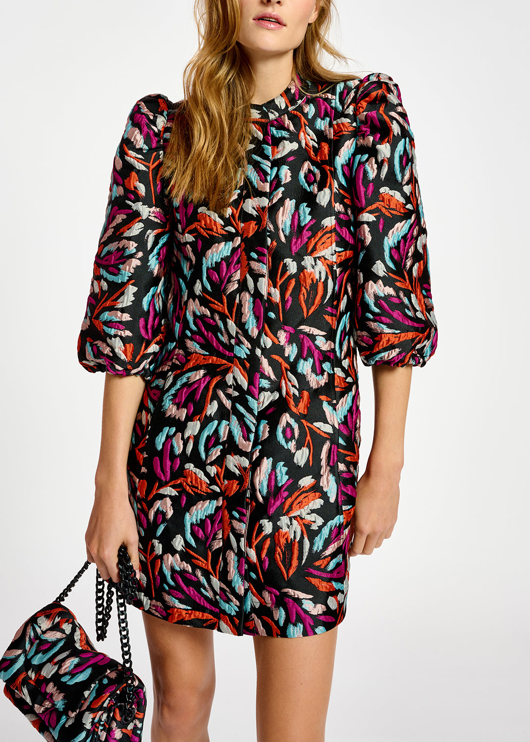 Black, orange and purple jacquard mini dress RE—SSENTIEL | Essentiel second hand