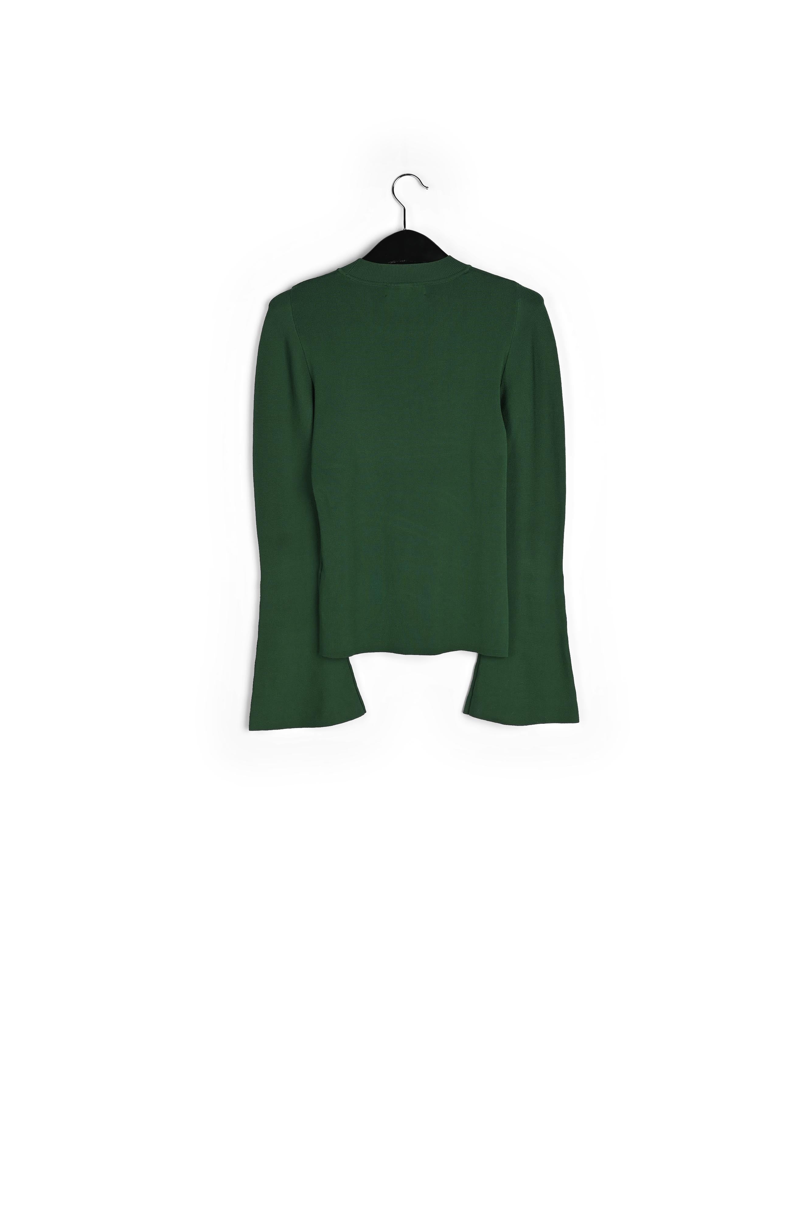 Pull ajusté en tricot vert foncé à manches trompettes RE—SSENTIEL | Essentiel second hand