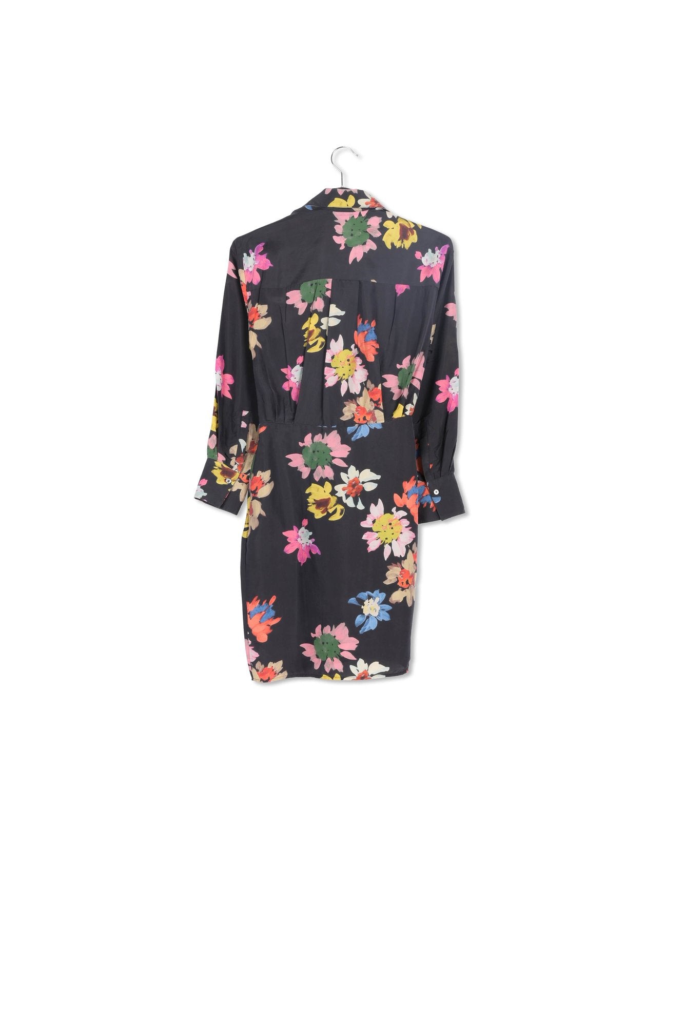 Black silk mini wrap dress with floral print RE—SSENTIEL | Essentiel second hand