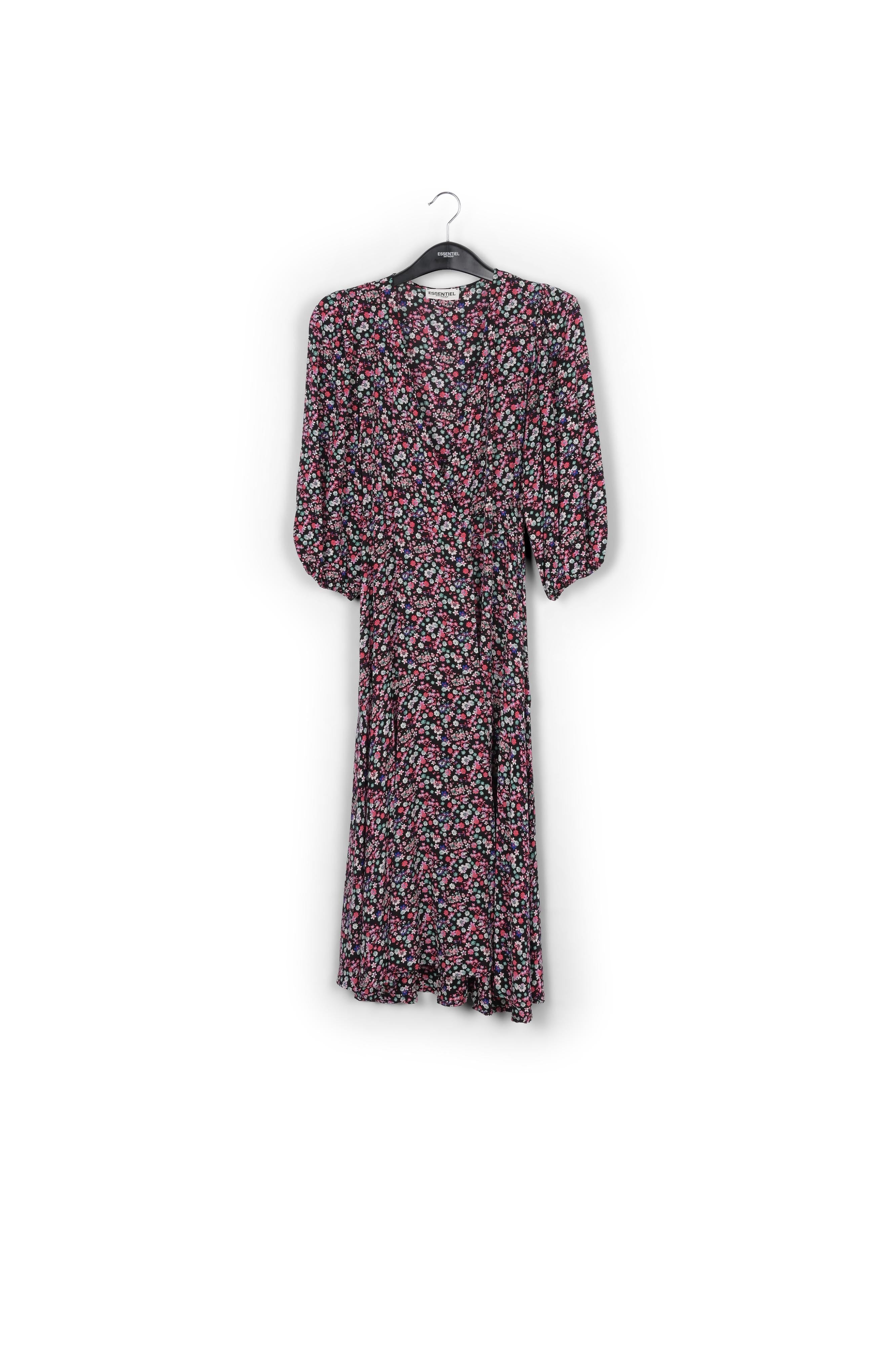 Robe maxi cache-cœur noire à imprimé floral RE—SSENTIEL | Essentiel second hand
