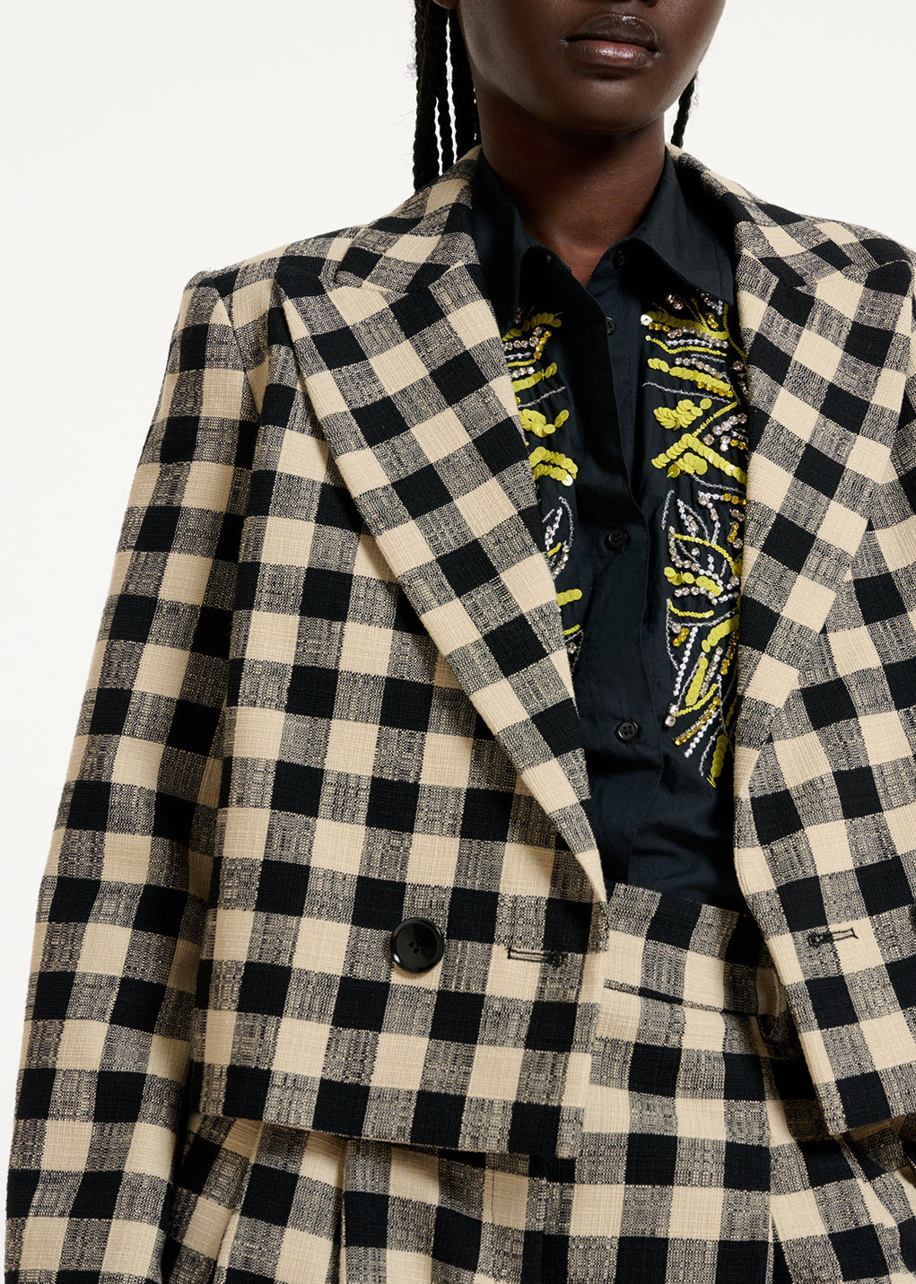 Black and beige checkered cropped blazer RE—SSENTIEL | Essentiel second hand