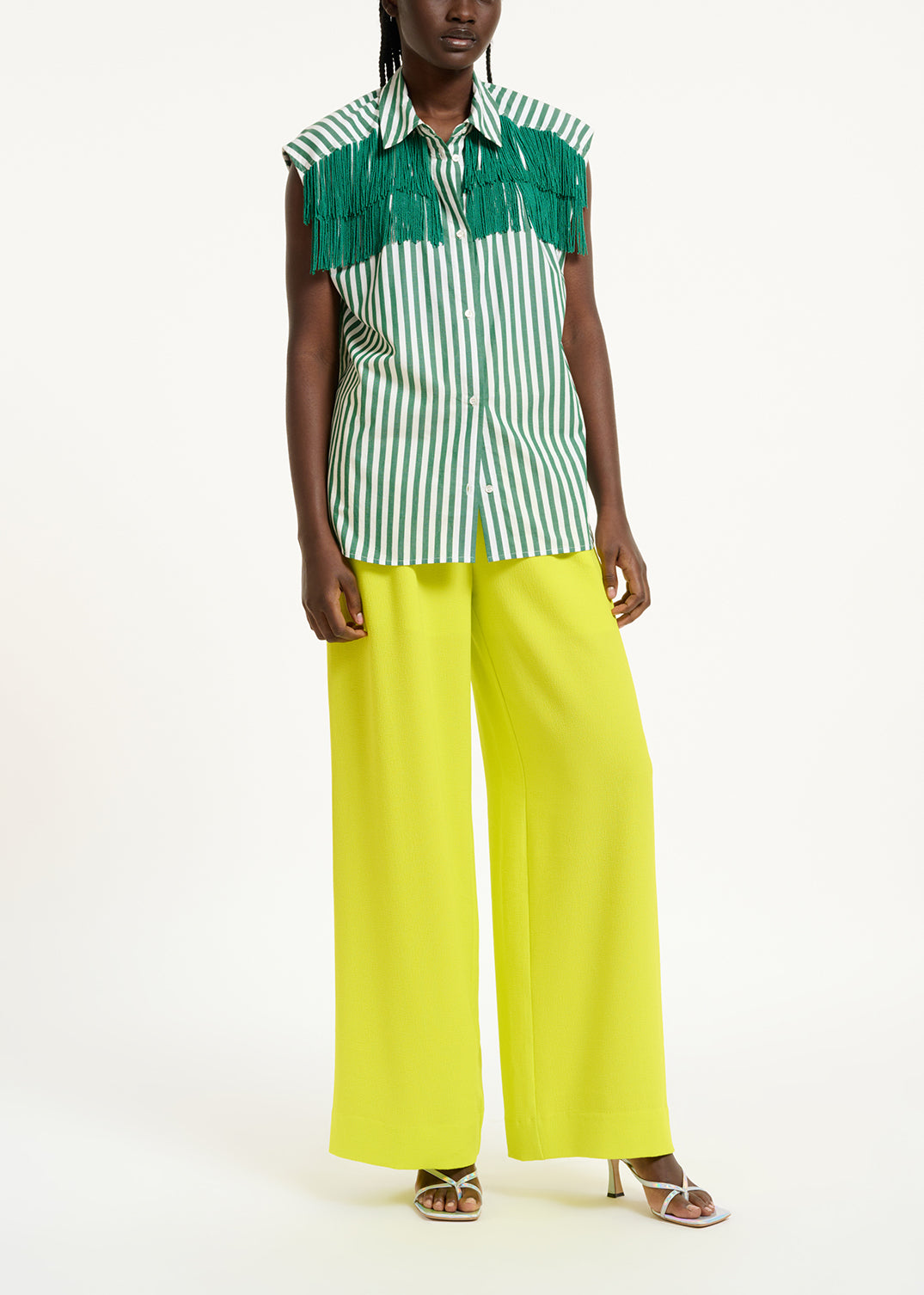 White and green striped shirt with beaded fringes RE—SSENTIEL | Essentiel second hand