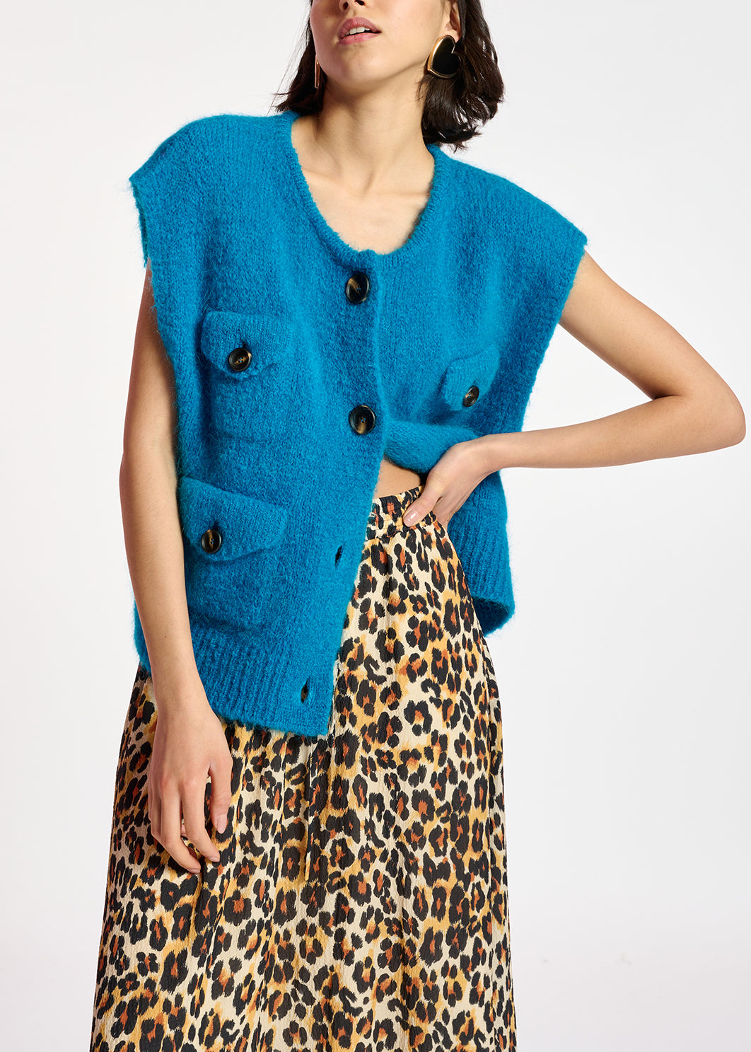 Cardigan sans manches en mohair mélangé bleu RE—SSENTIEL | Essentiel second hand