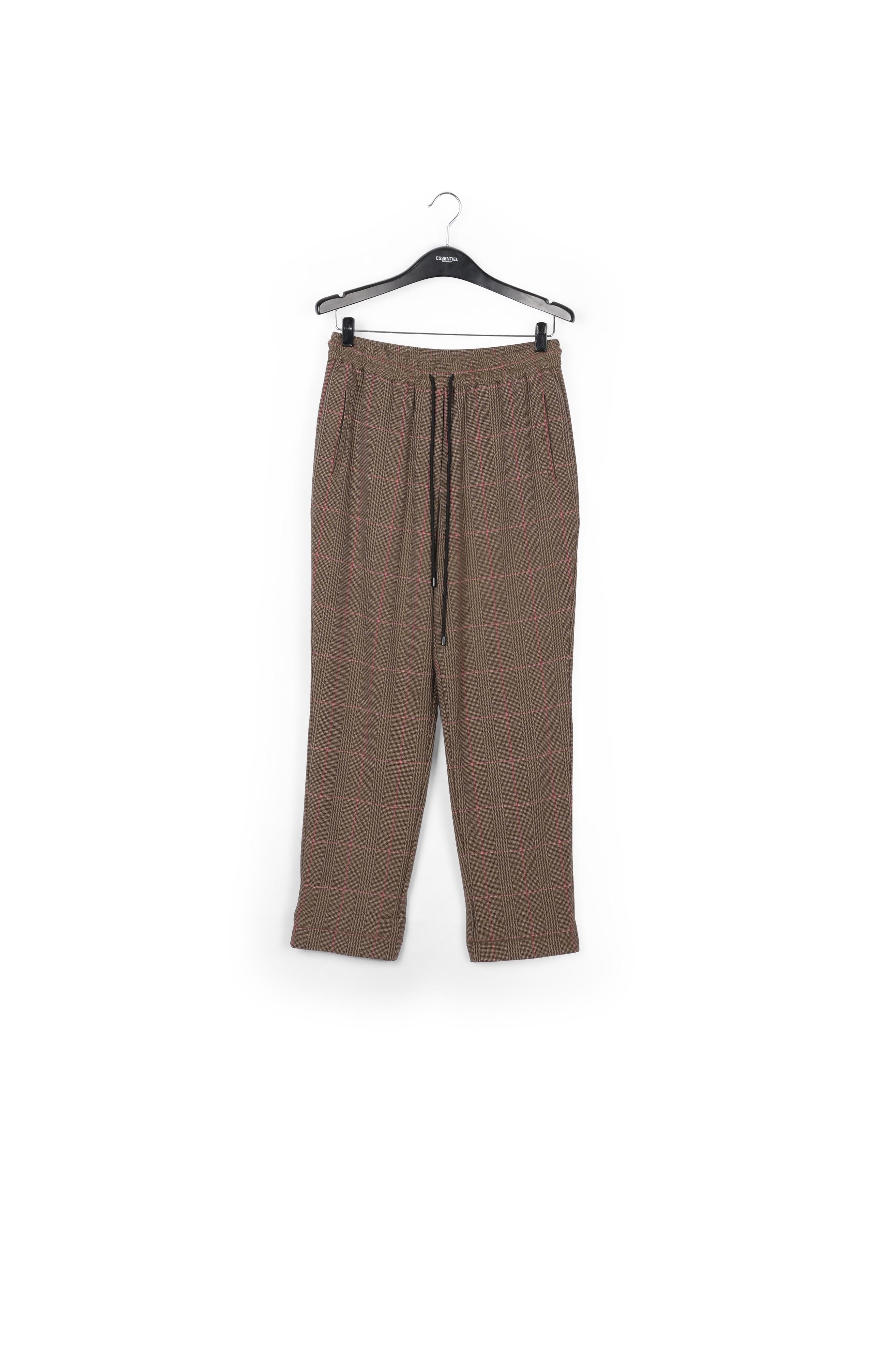 Pantalon brun à carreaux noirs et bleus RE—SSENTIEL | Essentiel second hand