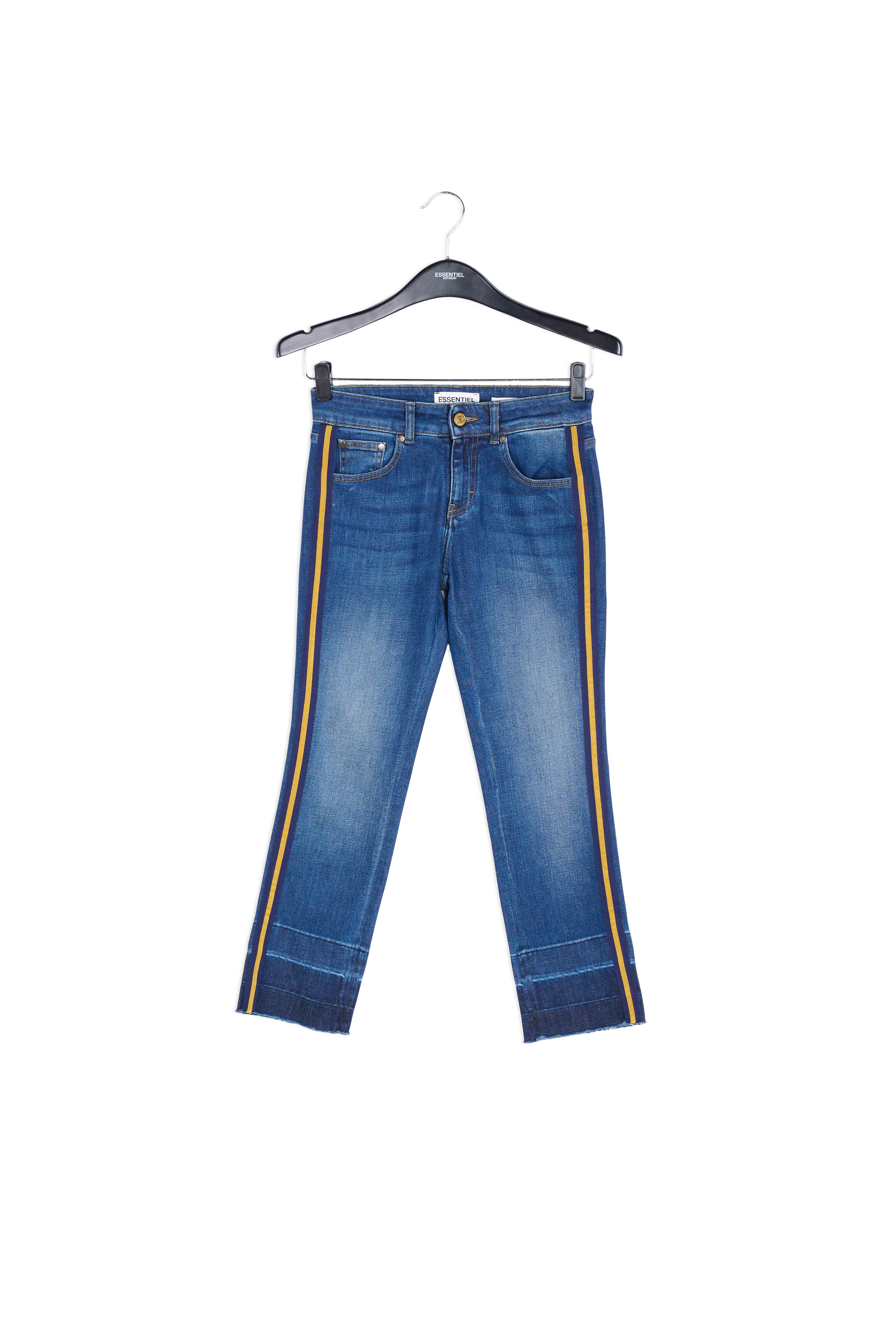 Blauwe slim jeans met gele zijstreep RE—SSENTIEL | Essentiel second hand
