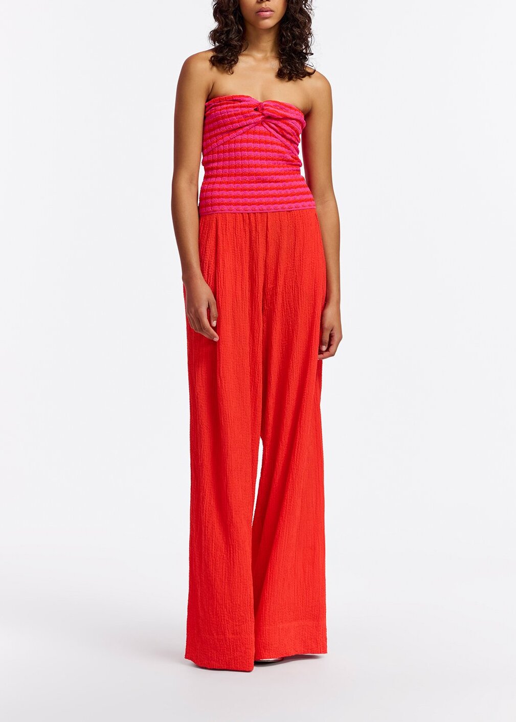 Red wide-leg seersucker pants RE—SSENTIEL | Essentiel second hand