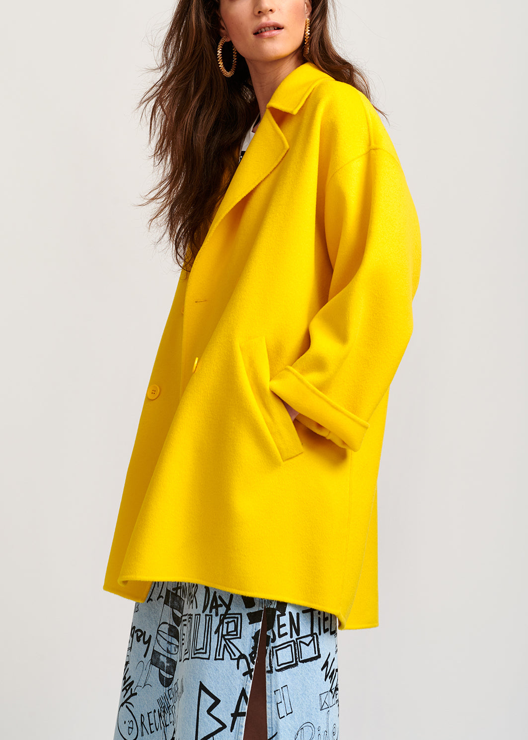Yellow double-breasted wool coat RE—SSENTIEL | Essentiel second hand