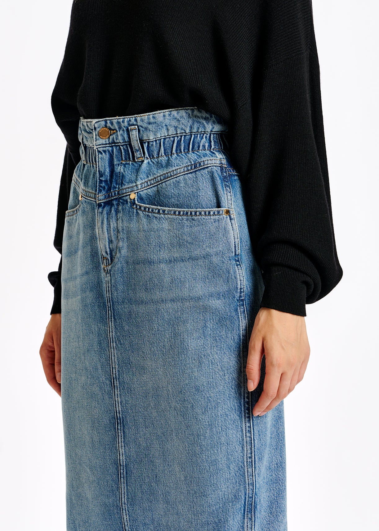 Blue high-waisted denim pencil skirt RE—SSENTIEL | Essentiel second hand