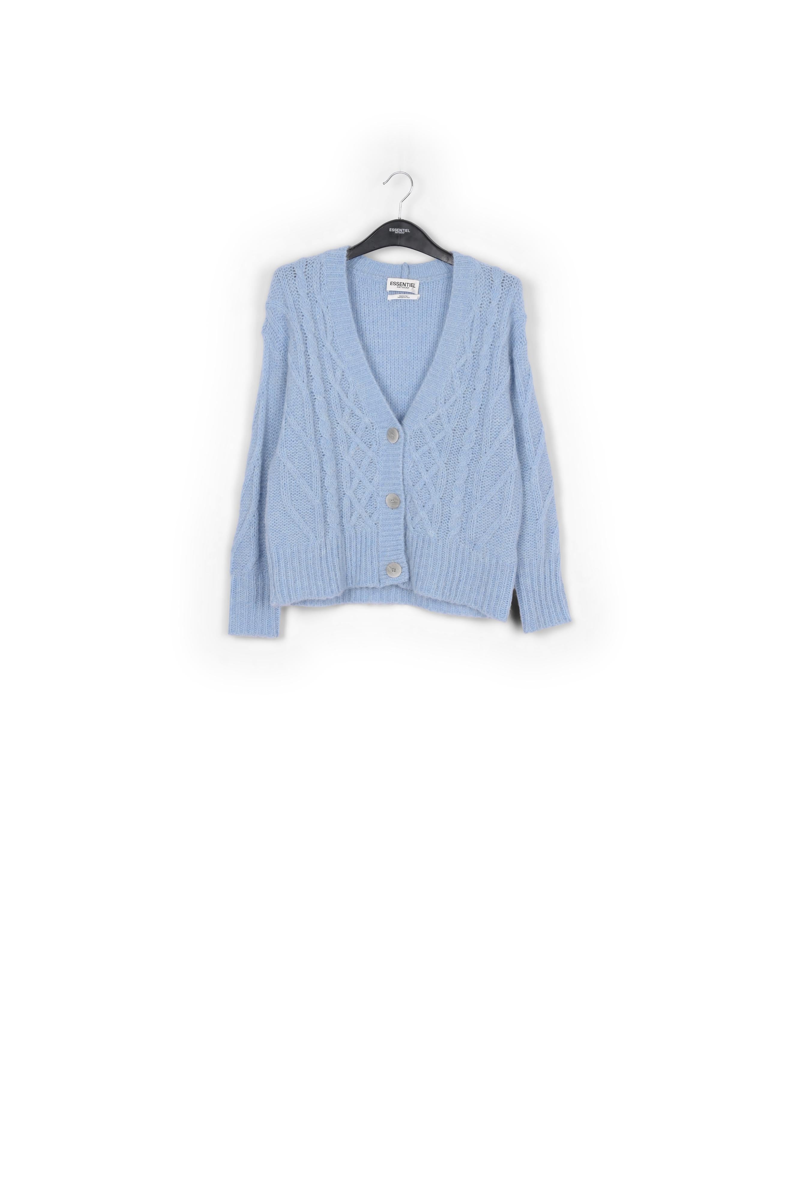 Light blue cable-knit V-neck cardigan RE—SSENTIEL | Essentiel second hand