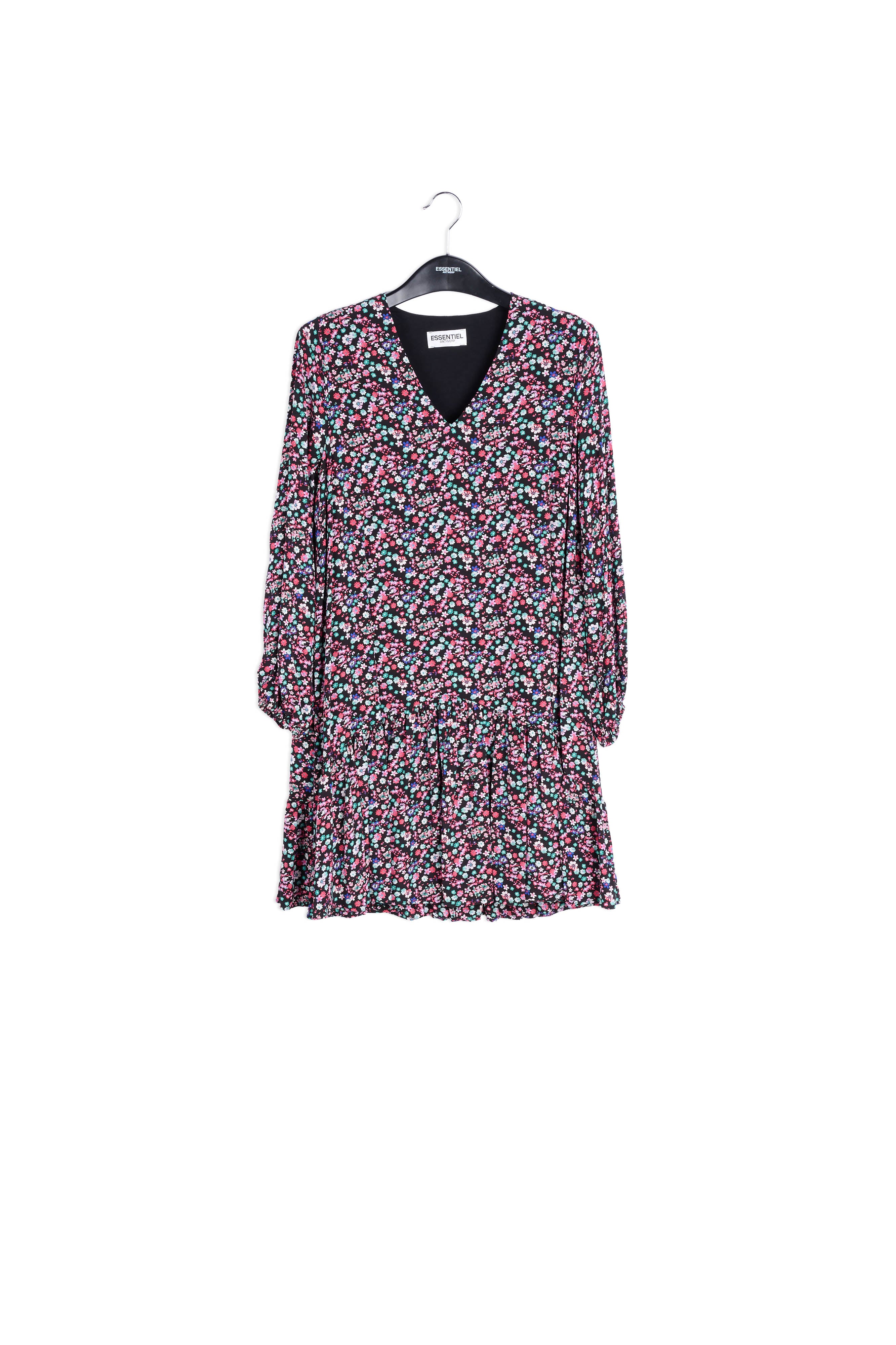 Black floral-print mini dress RE—SSENTIEL | Essentiel second hand
