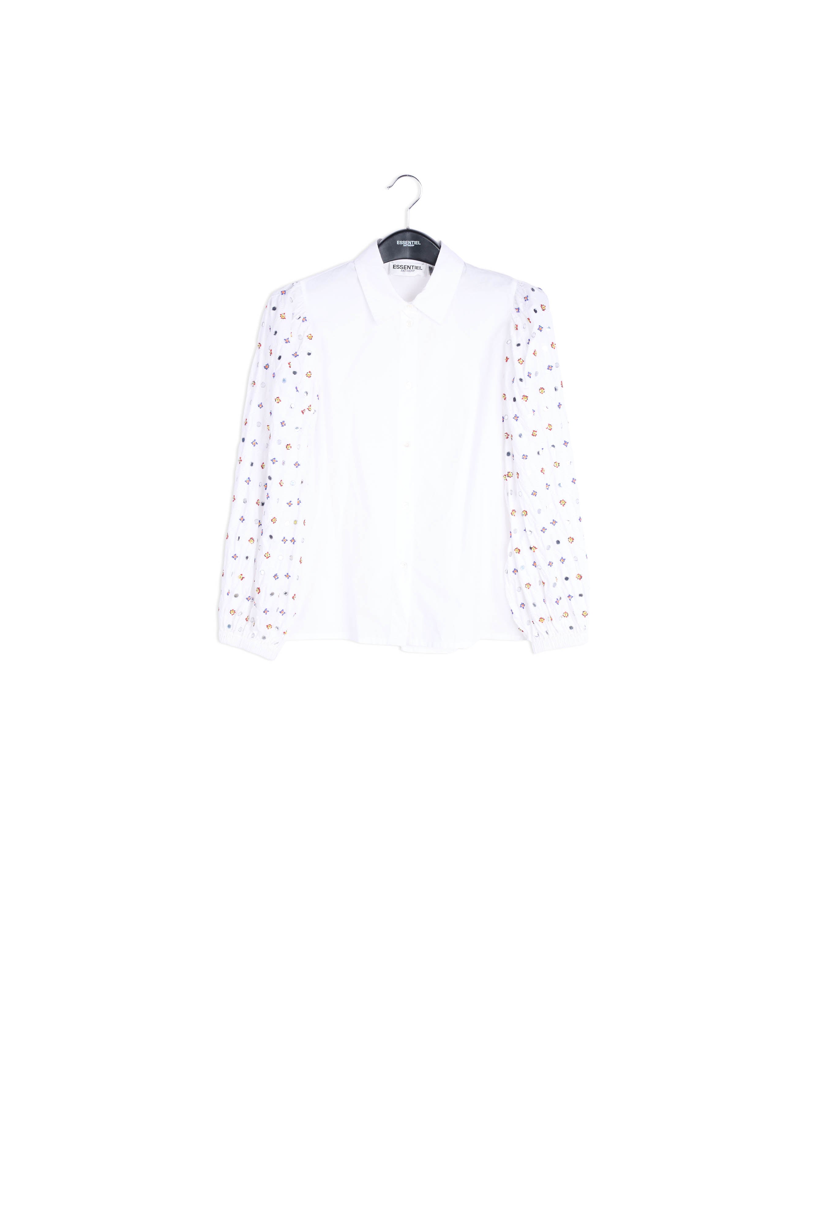 White mirror-embroidered puffed-sleeve shirt RE—SSENTIEL | Essentiel second hand
