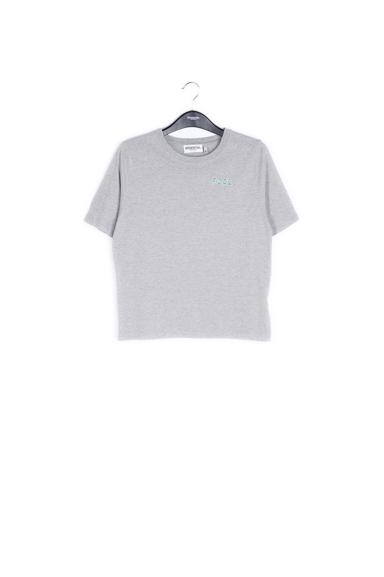 Grey cotton T-shirt with bead embroidery detail RE—SSENTIEL | Essentiel second hand