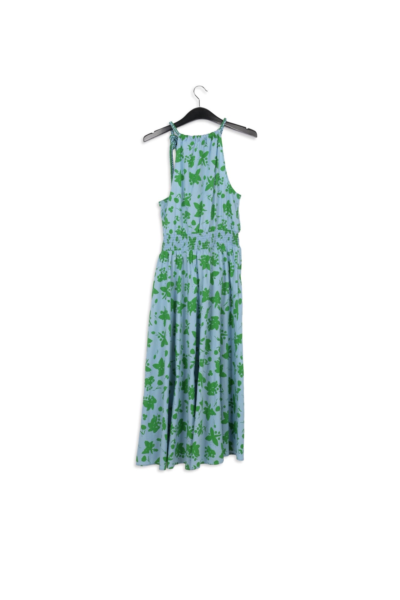 Green and light blue cotton halter neck dress with floral print RE—SSENTIEL | Essentiel second hand
