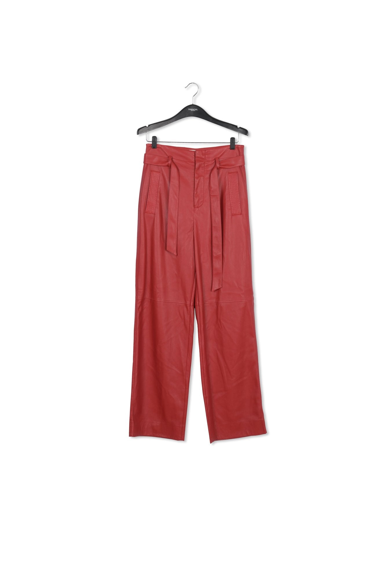 Red faux leather belted pants RE—SSENTIEL | Essentiel second hand