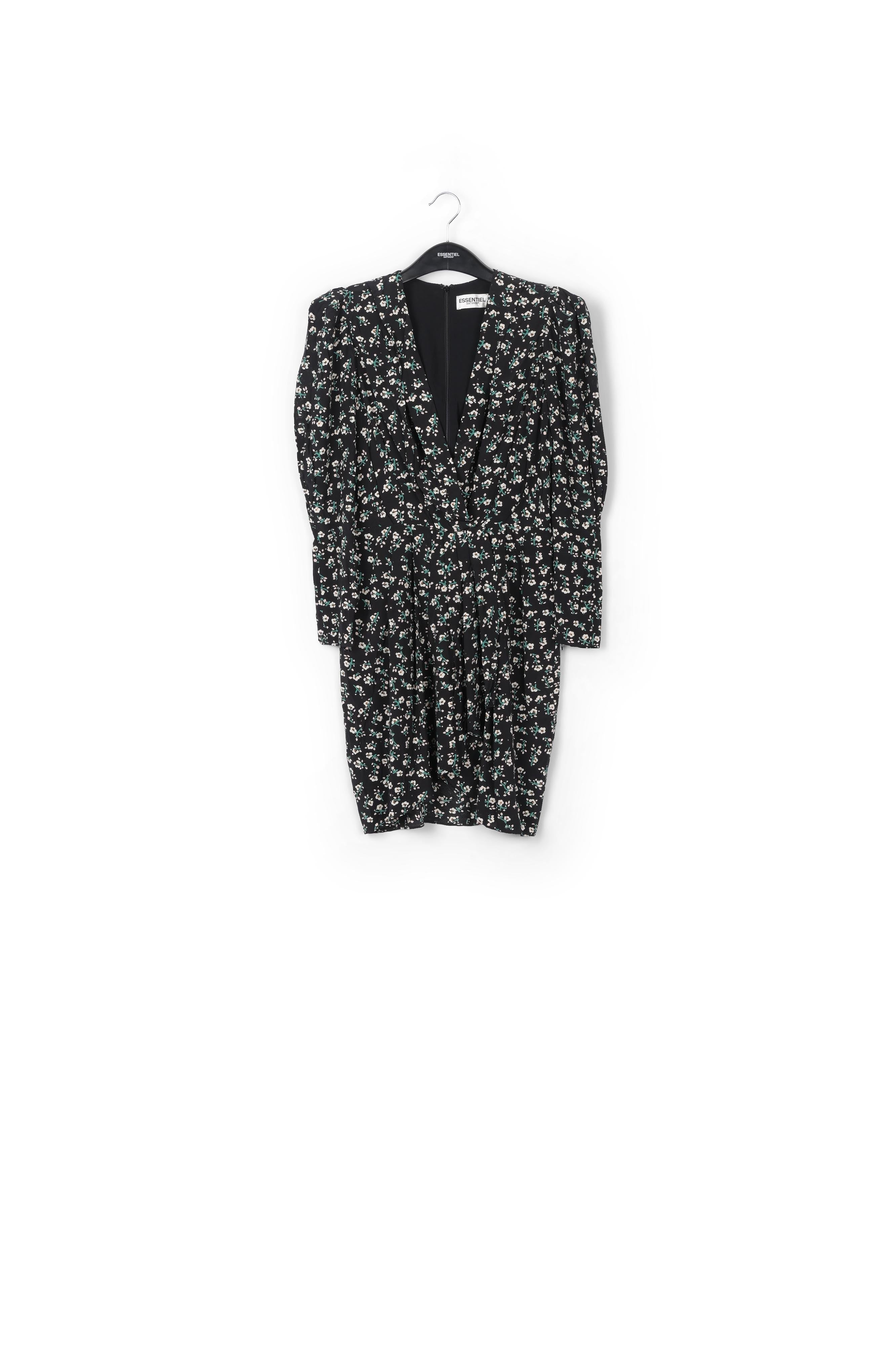 Mini robe cache-cœur noire à fleurs RE—SSENTIEL | Essentiel second hand