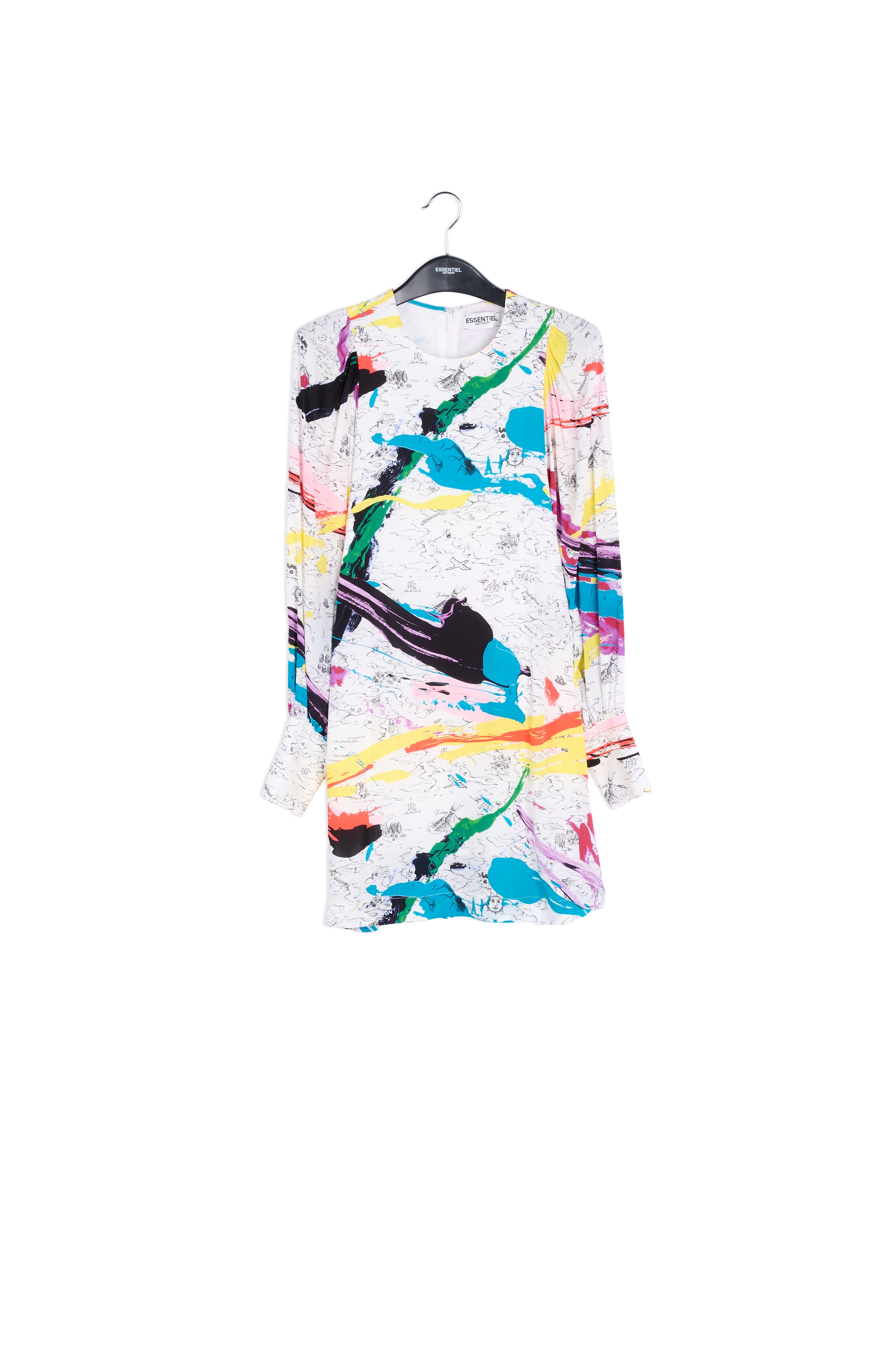 Off-white mini dress with colorful splatters RE—SSENTIEL | Essentiel second hand