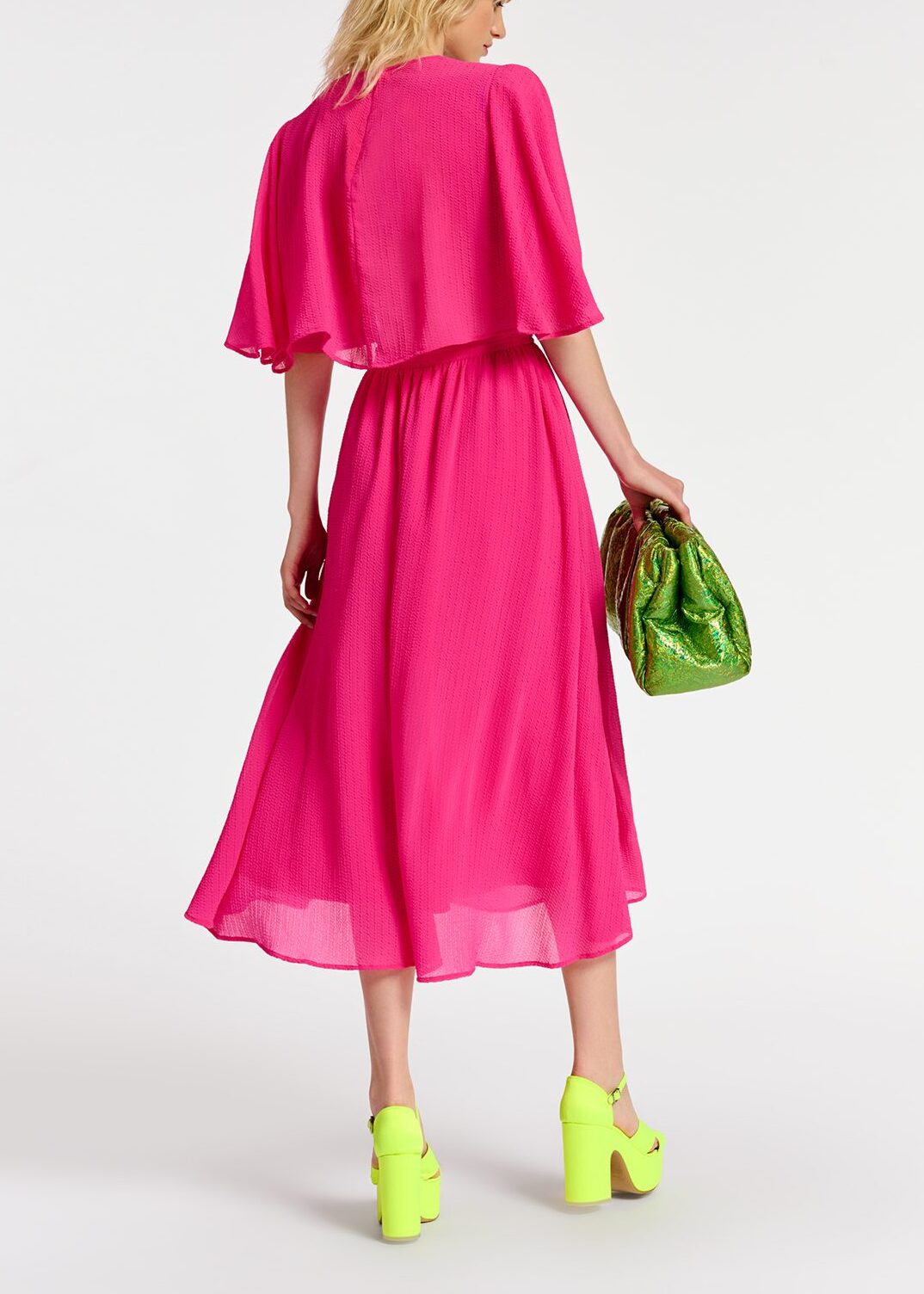 Robe midi fuchsia à manches cape RE—SSENTIEL | Essentiel second hand