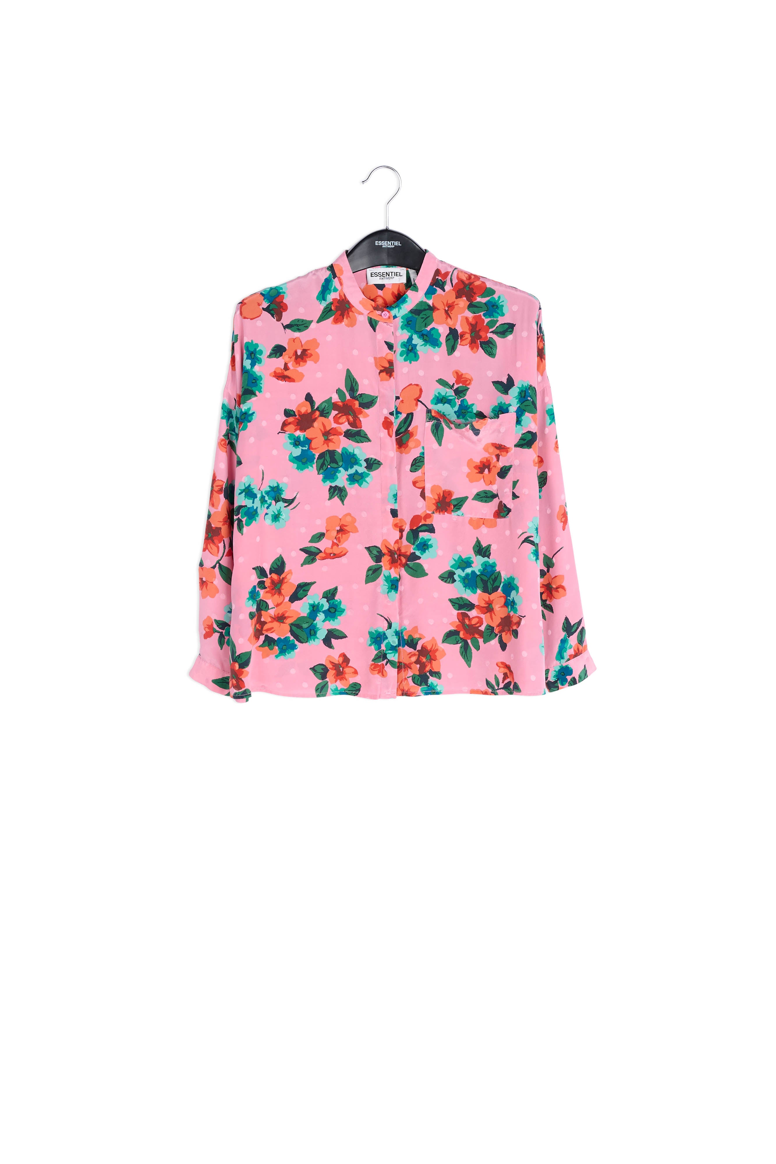Pink floral and polka dot silk buttoned blouse RE—SSENTIEL | Essentiel second hand