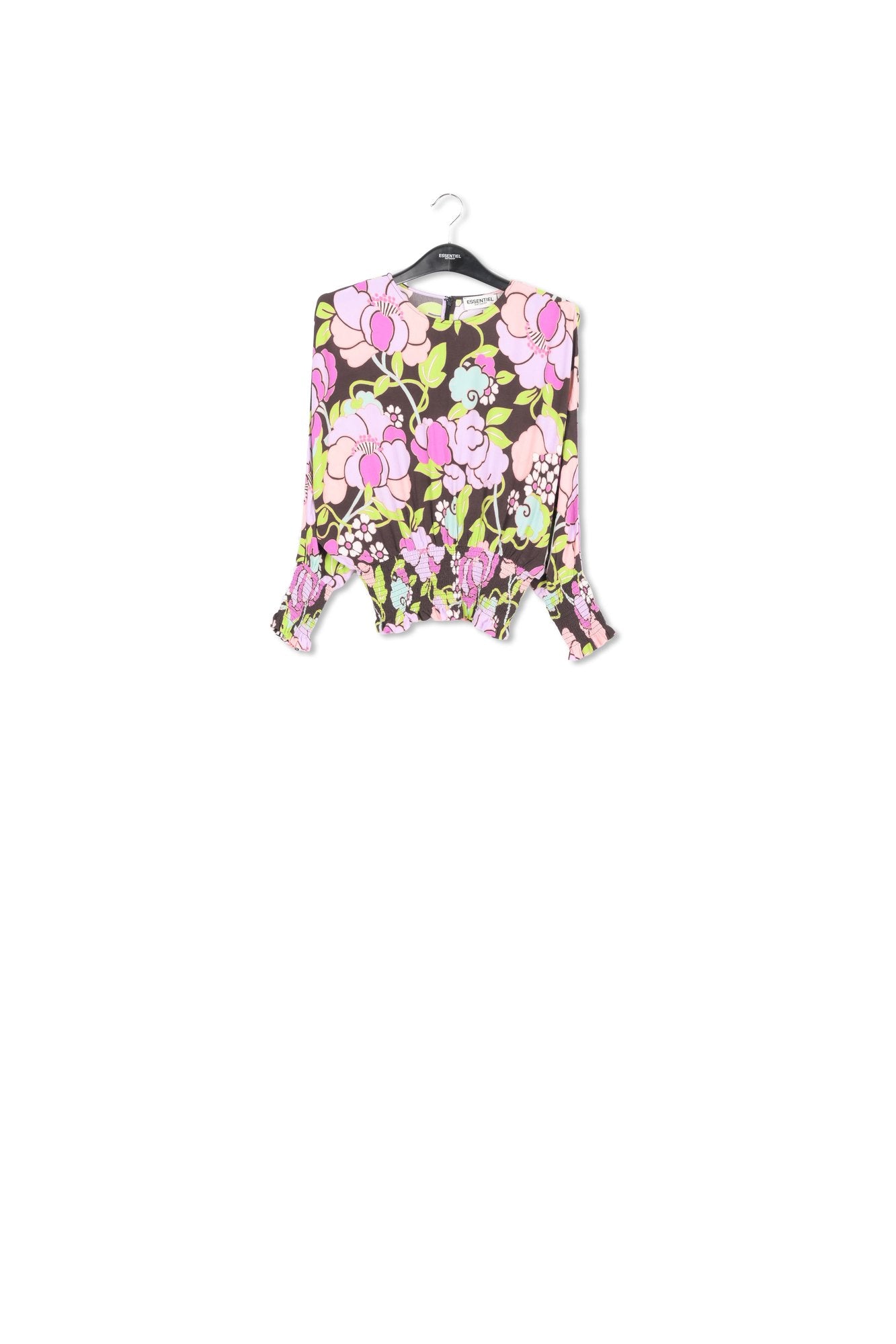 Black smocked top with floral print RE—SSENTIEL | Essentiel second hand