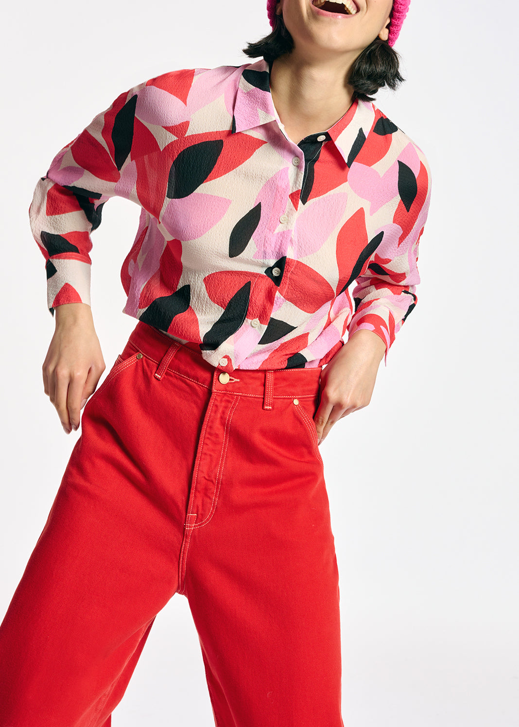 Chemise blanc cassé, rouge et rose à imprimé abstrait RE—SSENTIEL | Essentiel second hand