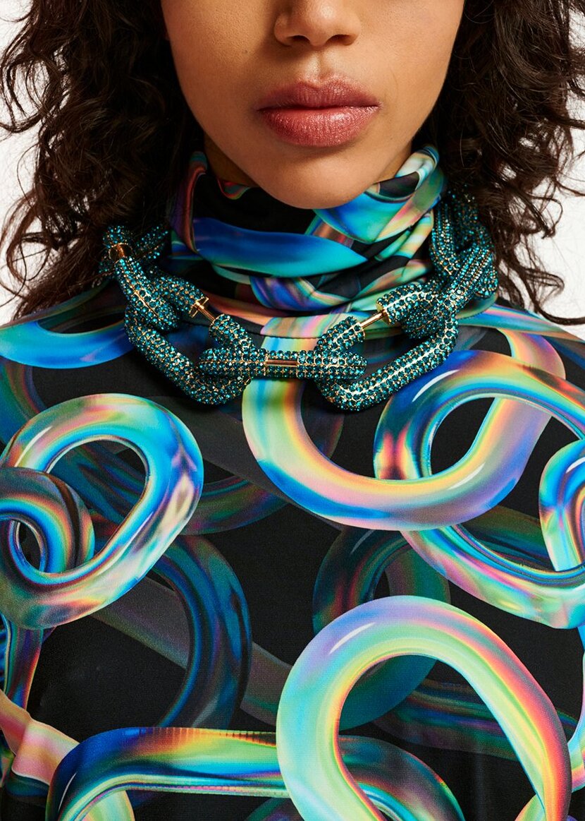 Black abstract-print turtleneck top RE—SSENTIEL | Essentiel second hand