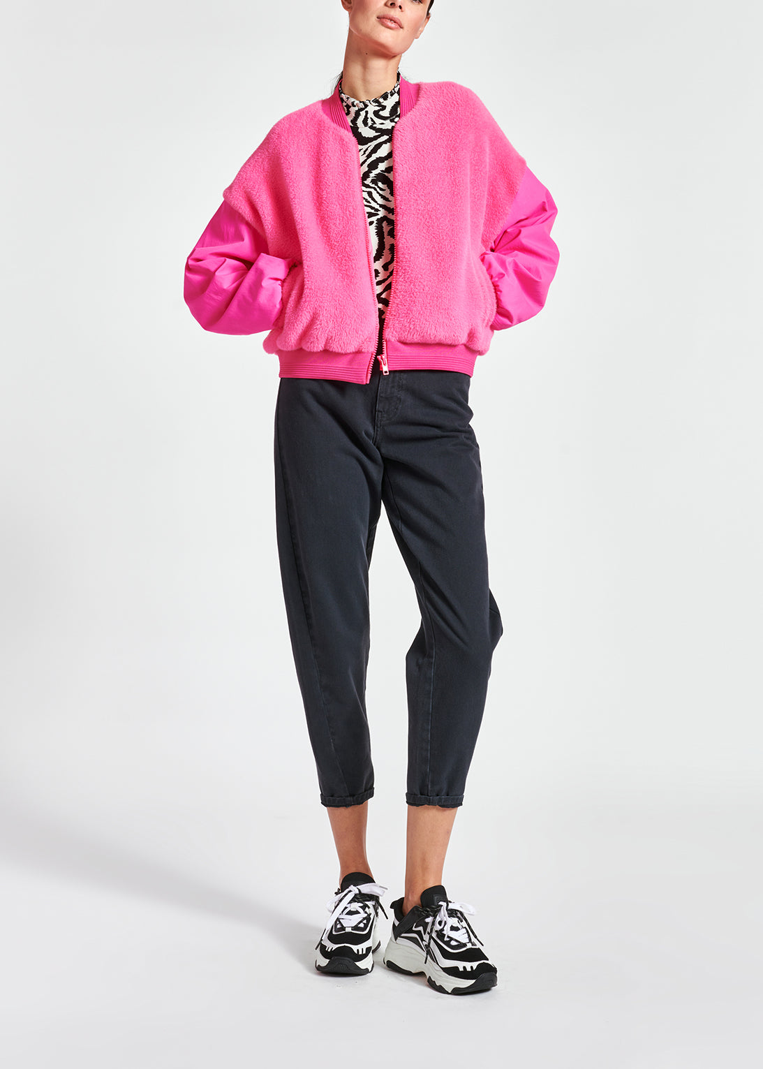 Pink faux fur bomber cardigan RE—SSENTIEL | Essentiel second hand