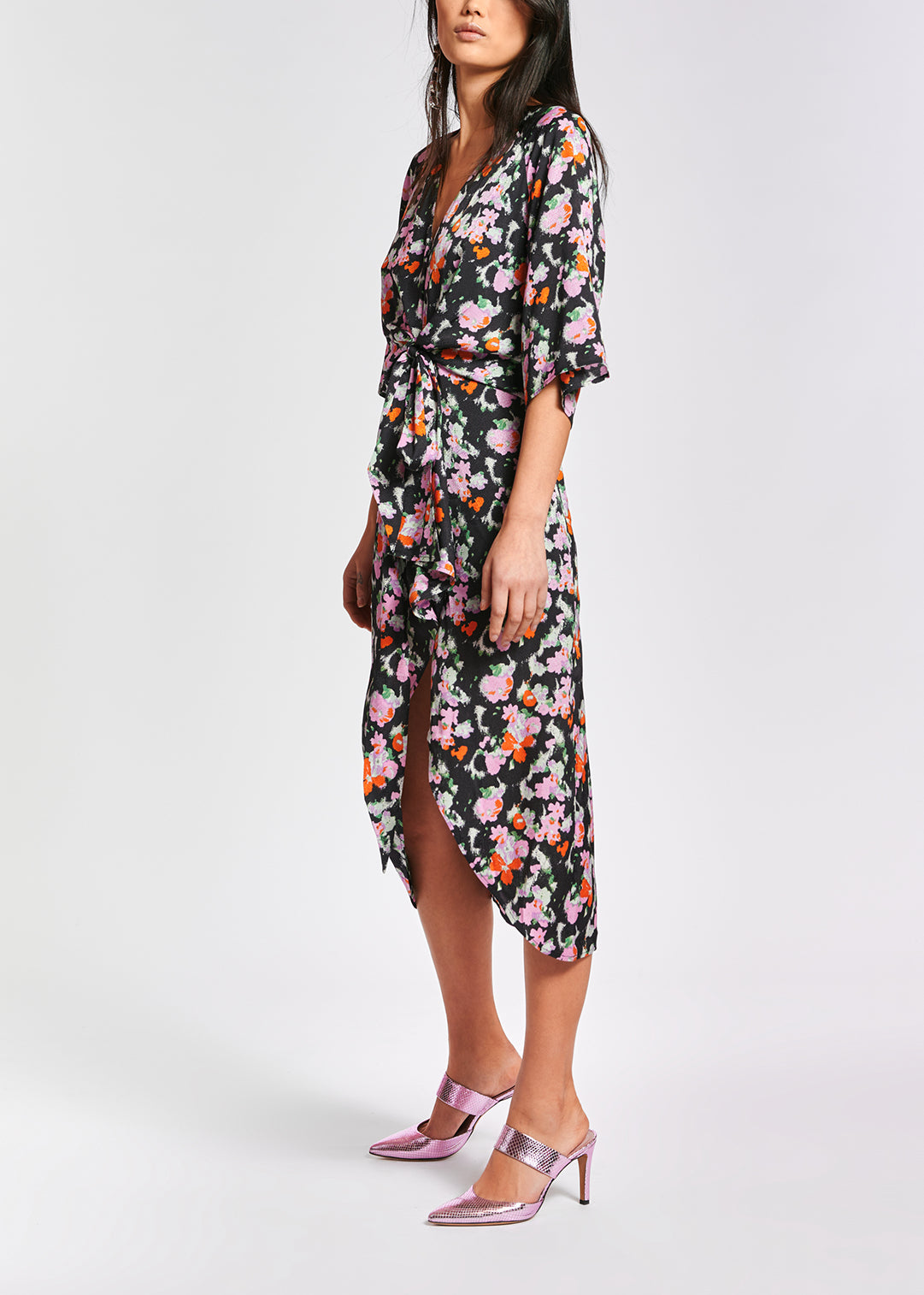 Donkerblauwe midi-jurk met print RE—SSENTIEL | Essentiel second hand