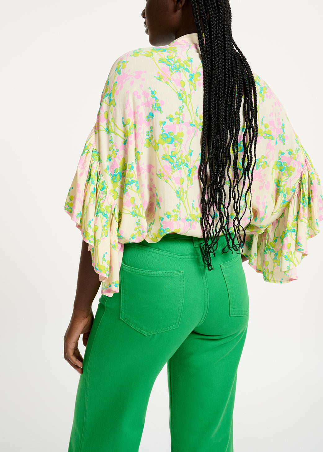 Ecru, pink and lime green floral print shirt RE—SSENTIEL | Essentiel second hand