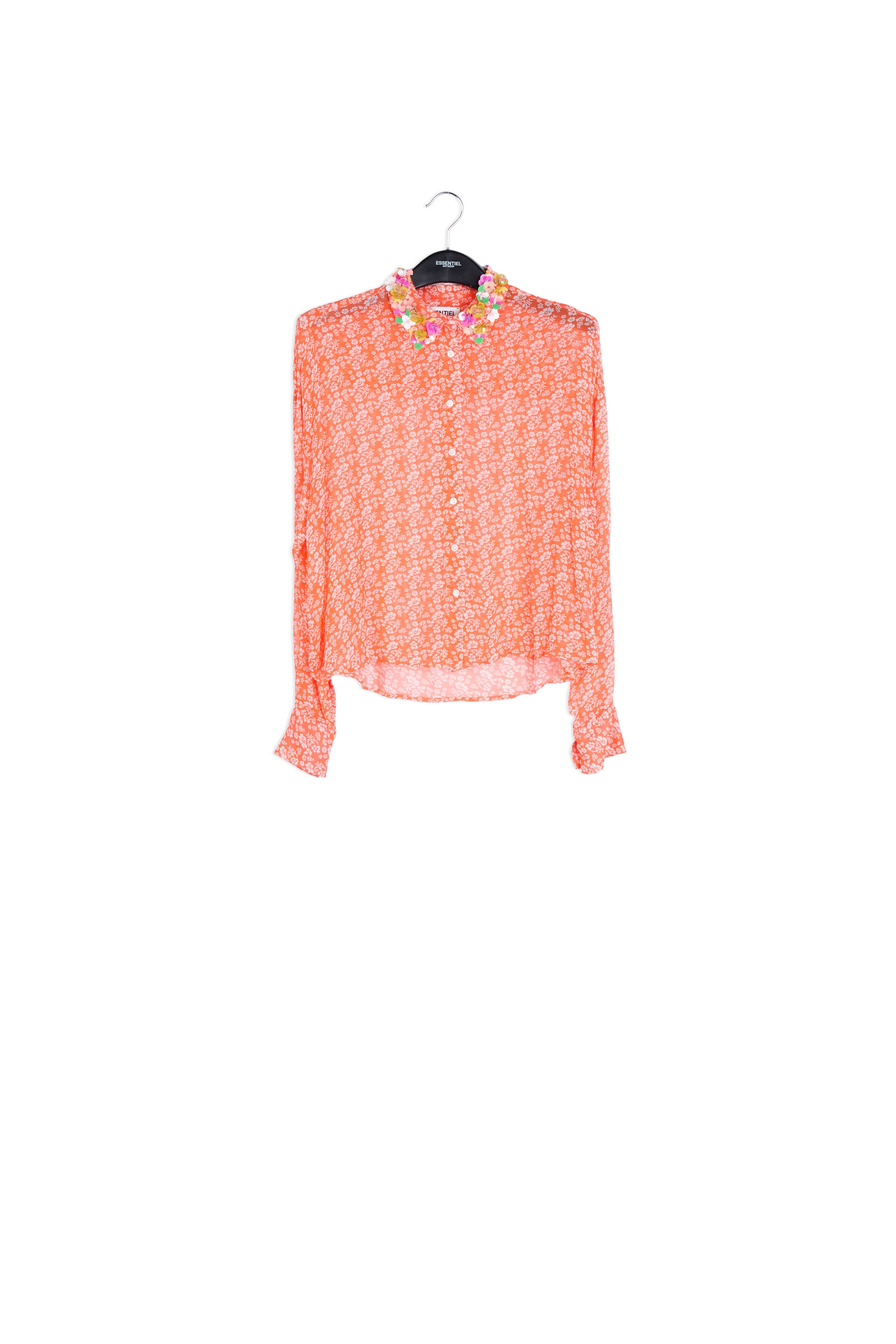 Orange floral-print shirt with sequin collar RE—SSENTIEL | Essentiel second hand