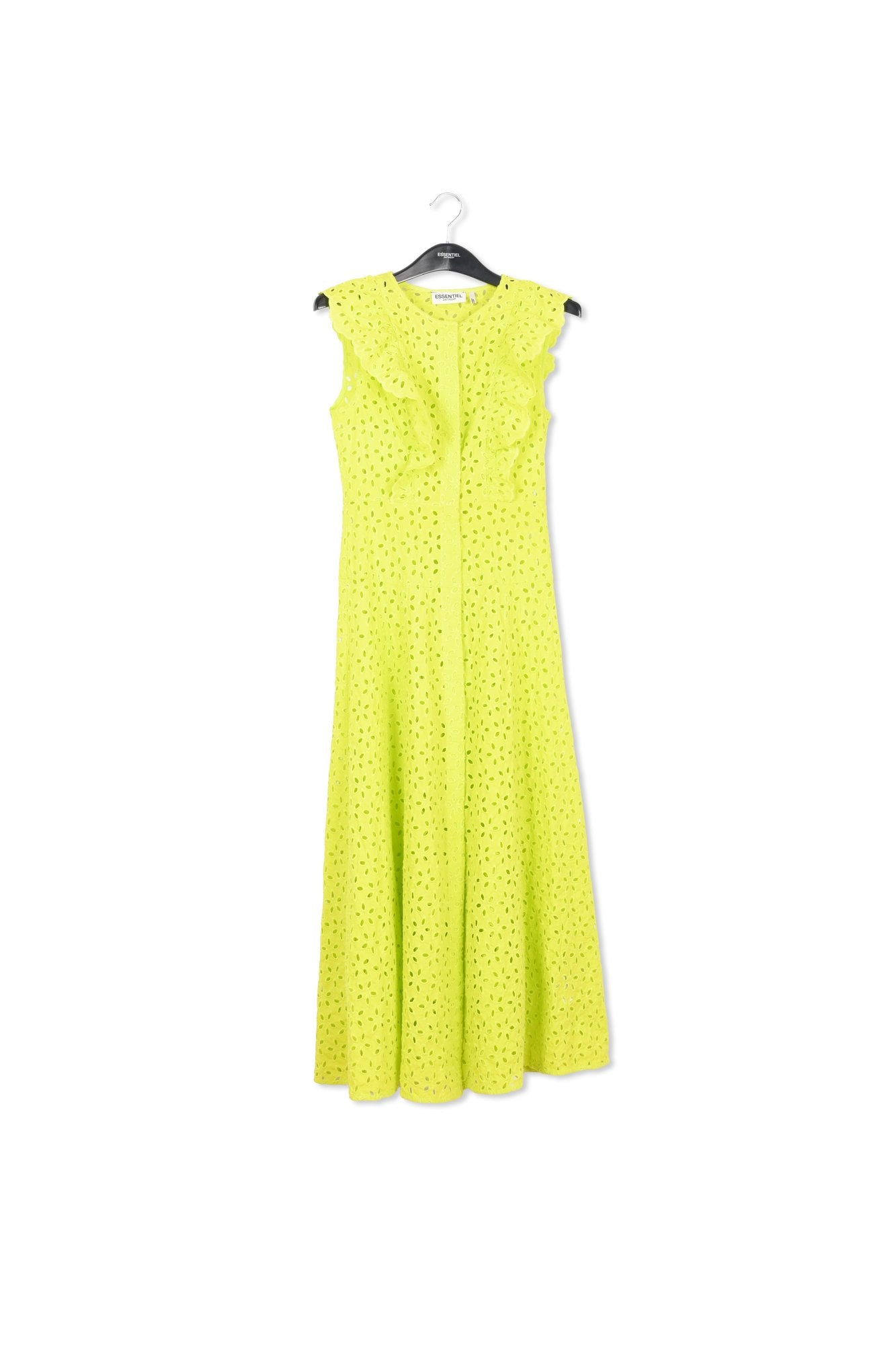 Maxi robe en coton vert citron à  broderie anglaise RE—SSENTIEL | Essentiel second hand