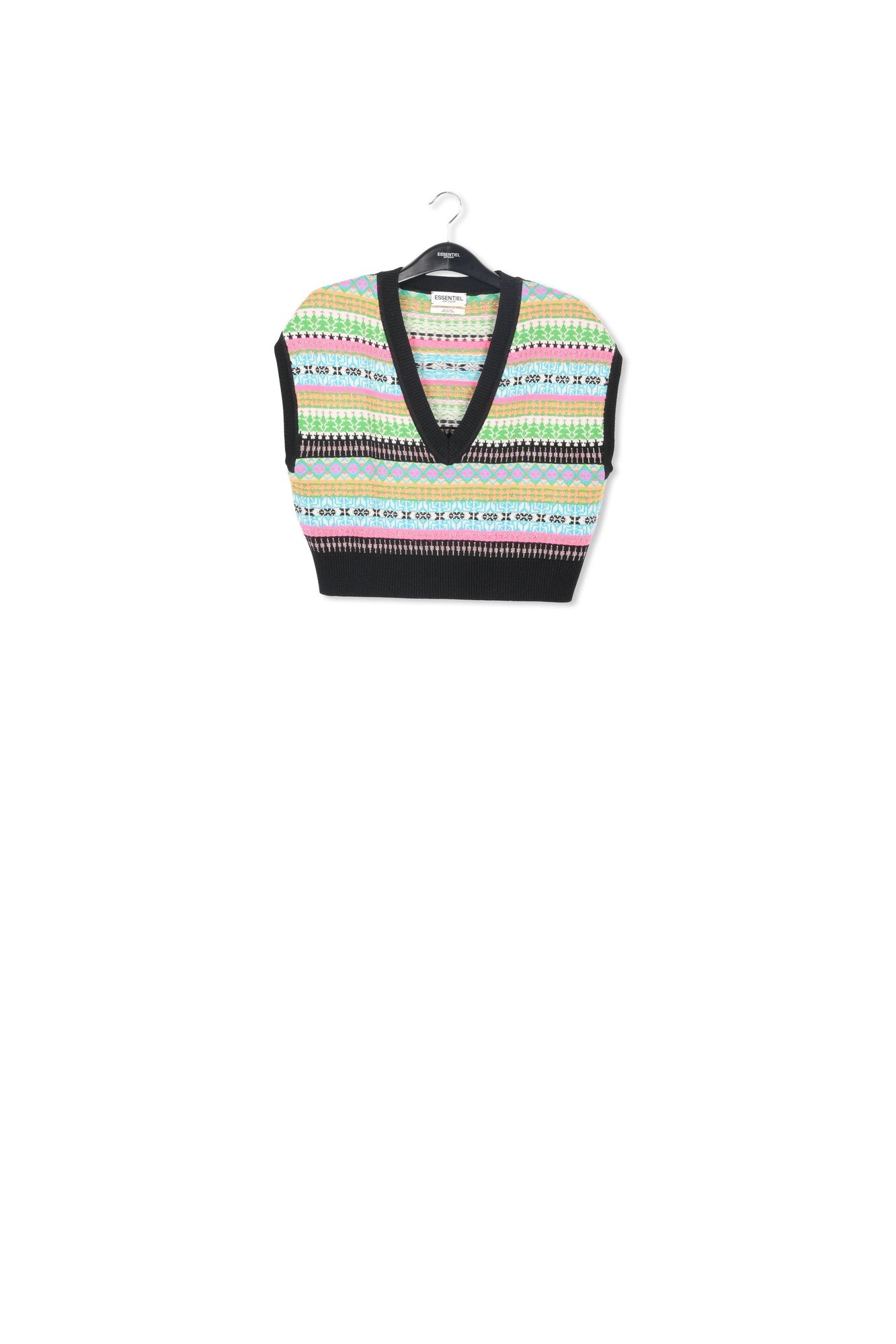 Multicolor jacquard-knit sleeveless sweater RE—SSENTIEL | Essentiel second hand