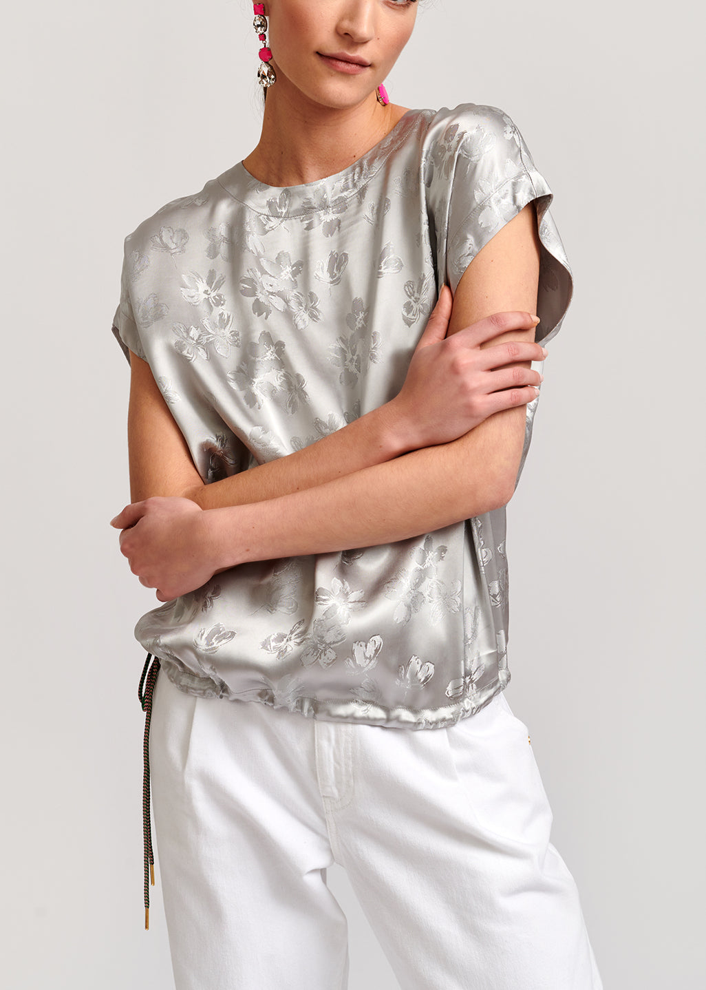 Grey floral-print jacquard top RE—SSENTIEL | Essentiel second hand