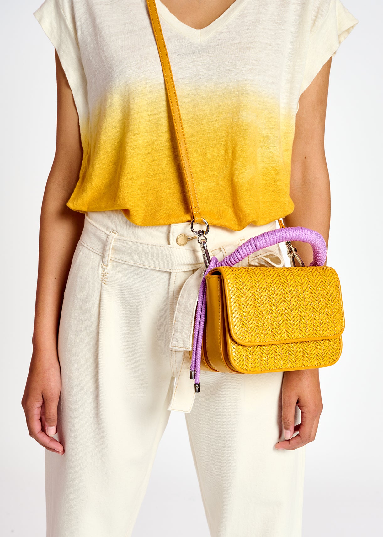 Yellow raffia-paneled shoulder bag RE—SSENTIEL | Essentiel second hand