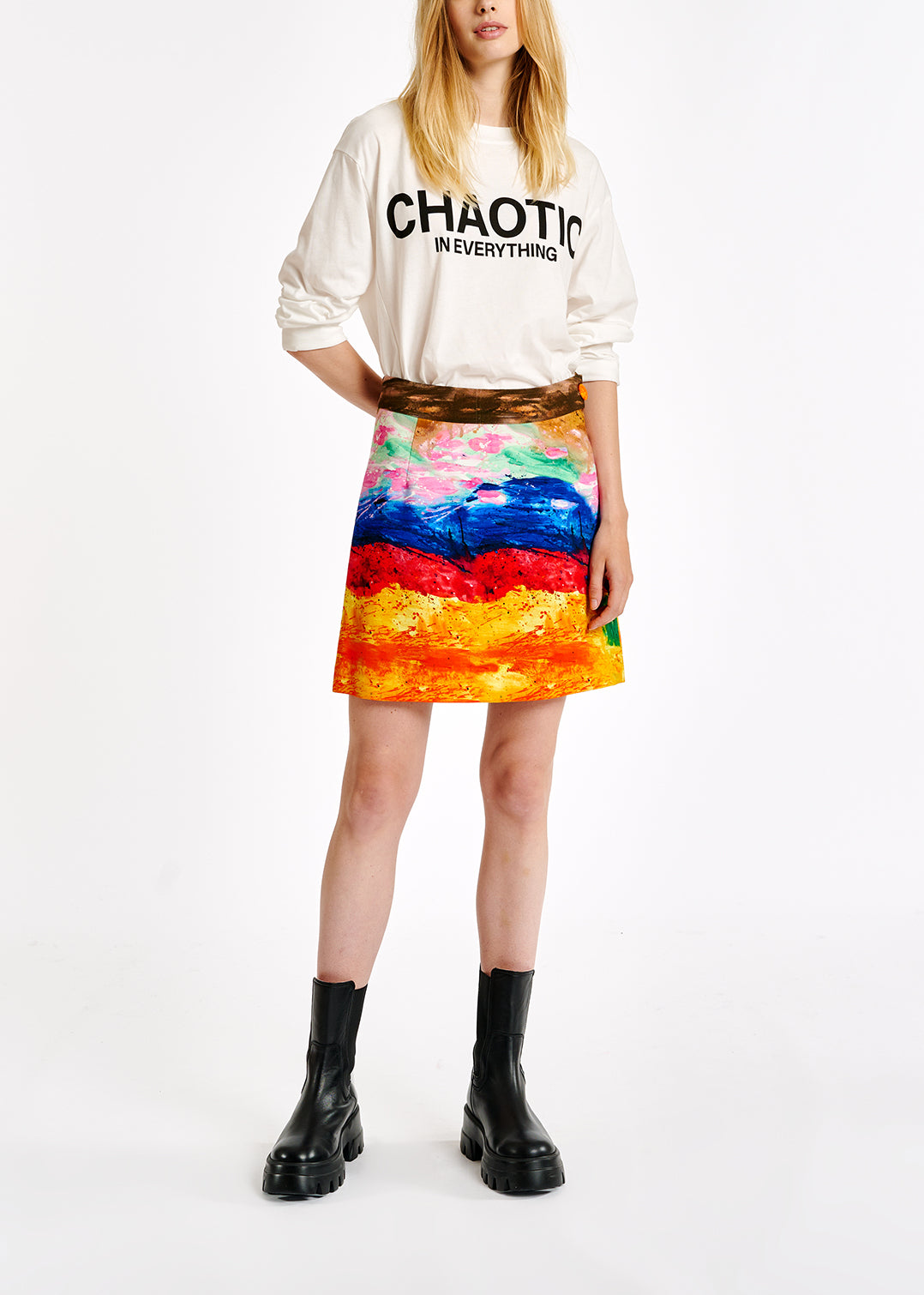 Colorful paint stroke print A-line mini skirt RE—SSENTIEL | Essentiel second hand