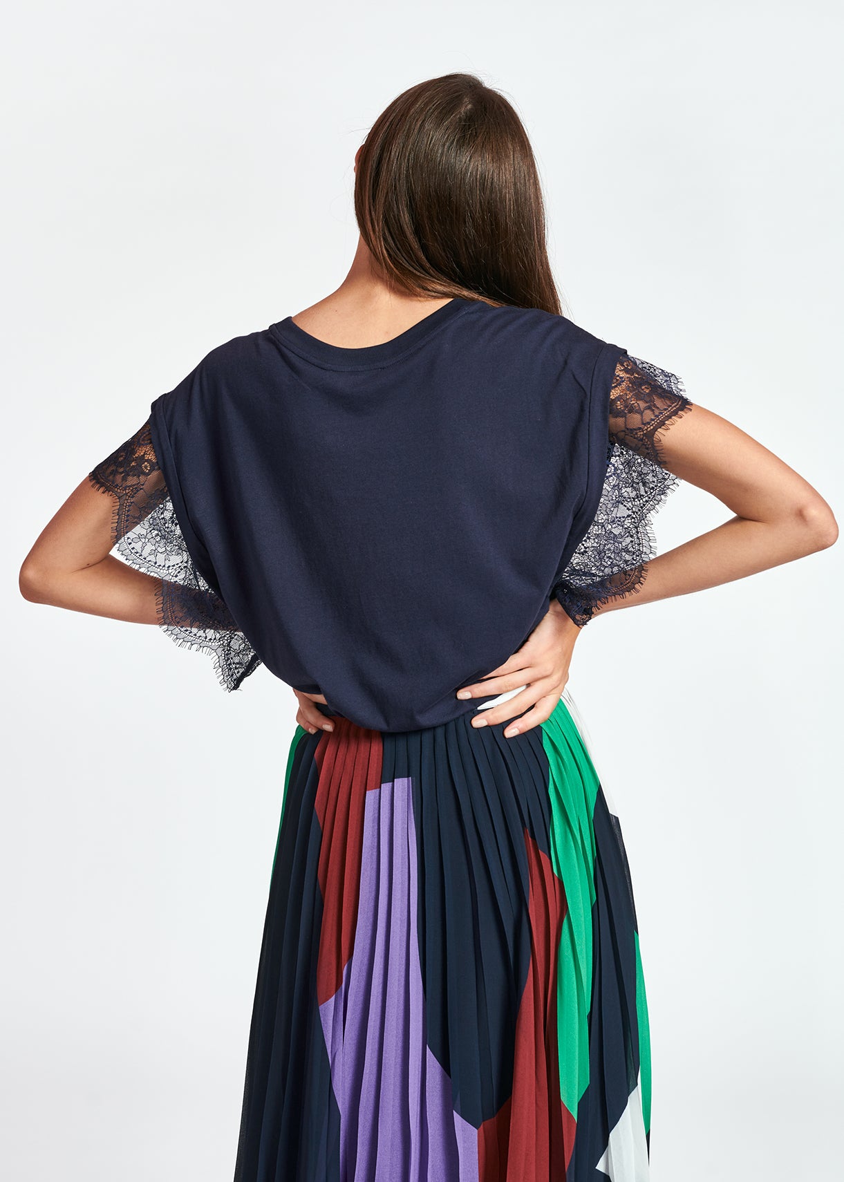 Dark blue organic cotton T-shirt with lace RE—SSENTIEL | Essentiel second hand