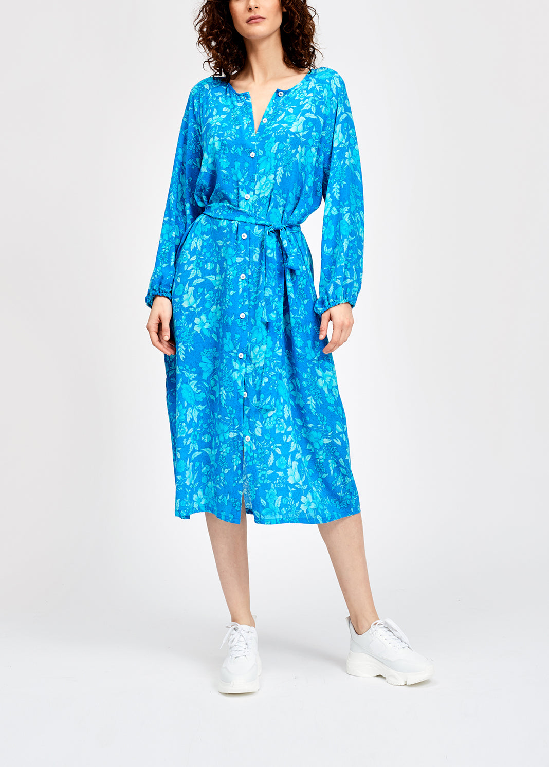 Printed blue silk shirt dress RE—SSENTIEL | Essentiel second hand
