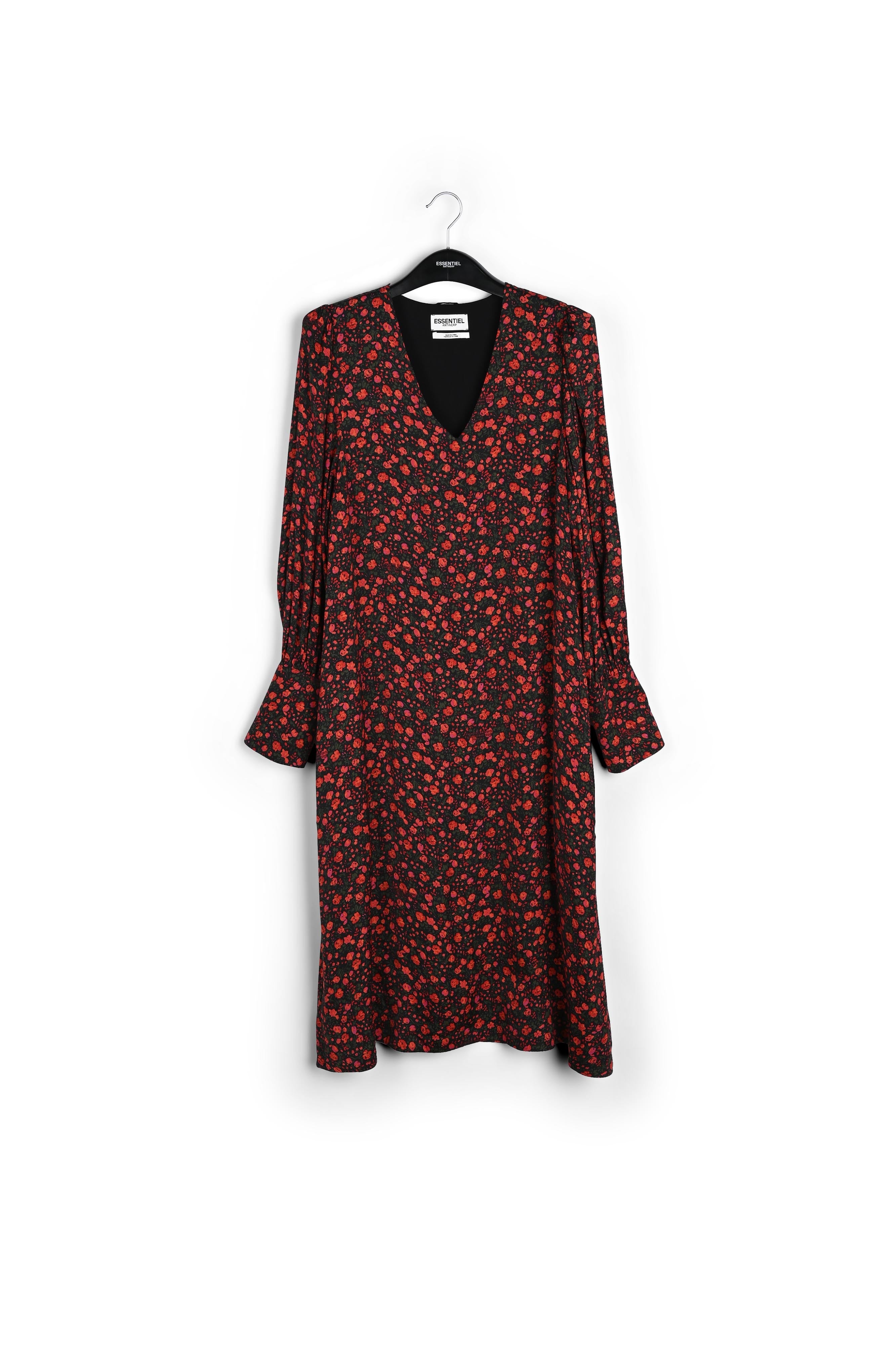 Maxi-jurk met zwarte en rode bloemenprint RE—SSENTIEL | Essentiel second hand