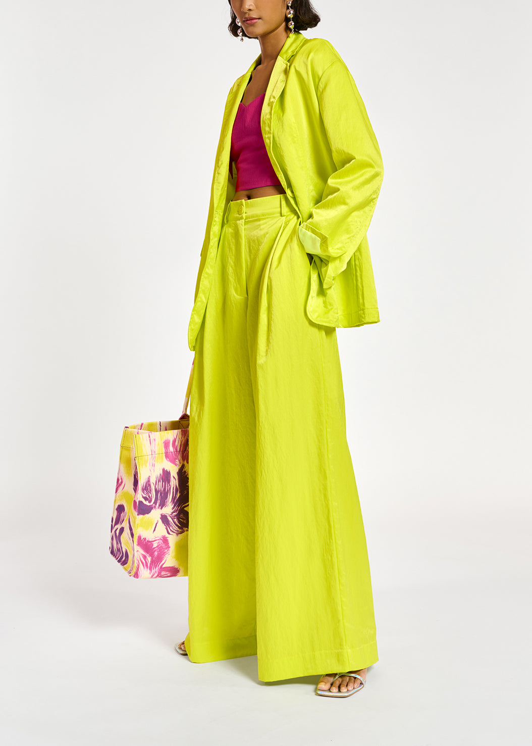 Lime green single-breasted satin blazer RE—SSENTIEL | Essentiel second hand