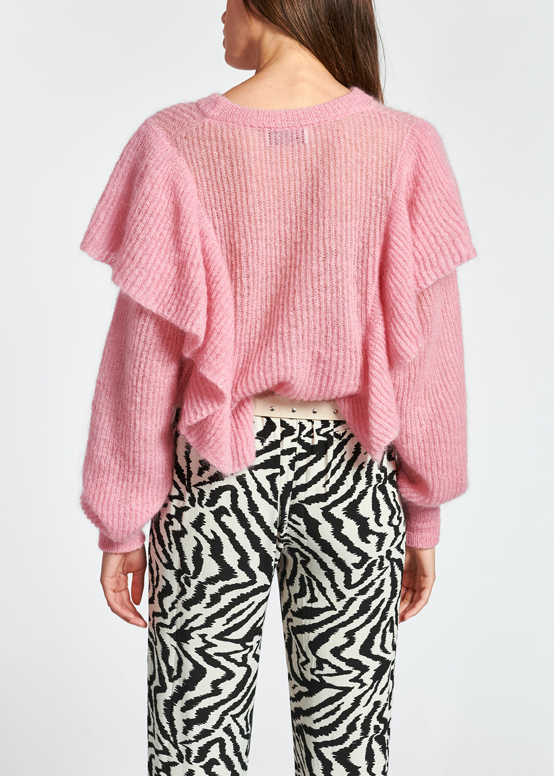 Soft pink mohair-wool blend ruffle sweater RE—SSENTIEL | Essentiel second hand