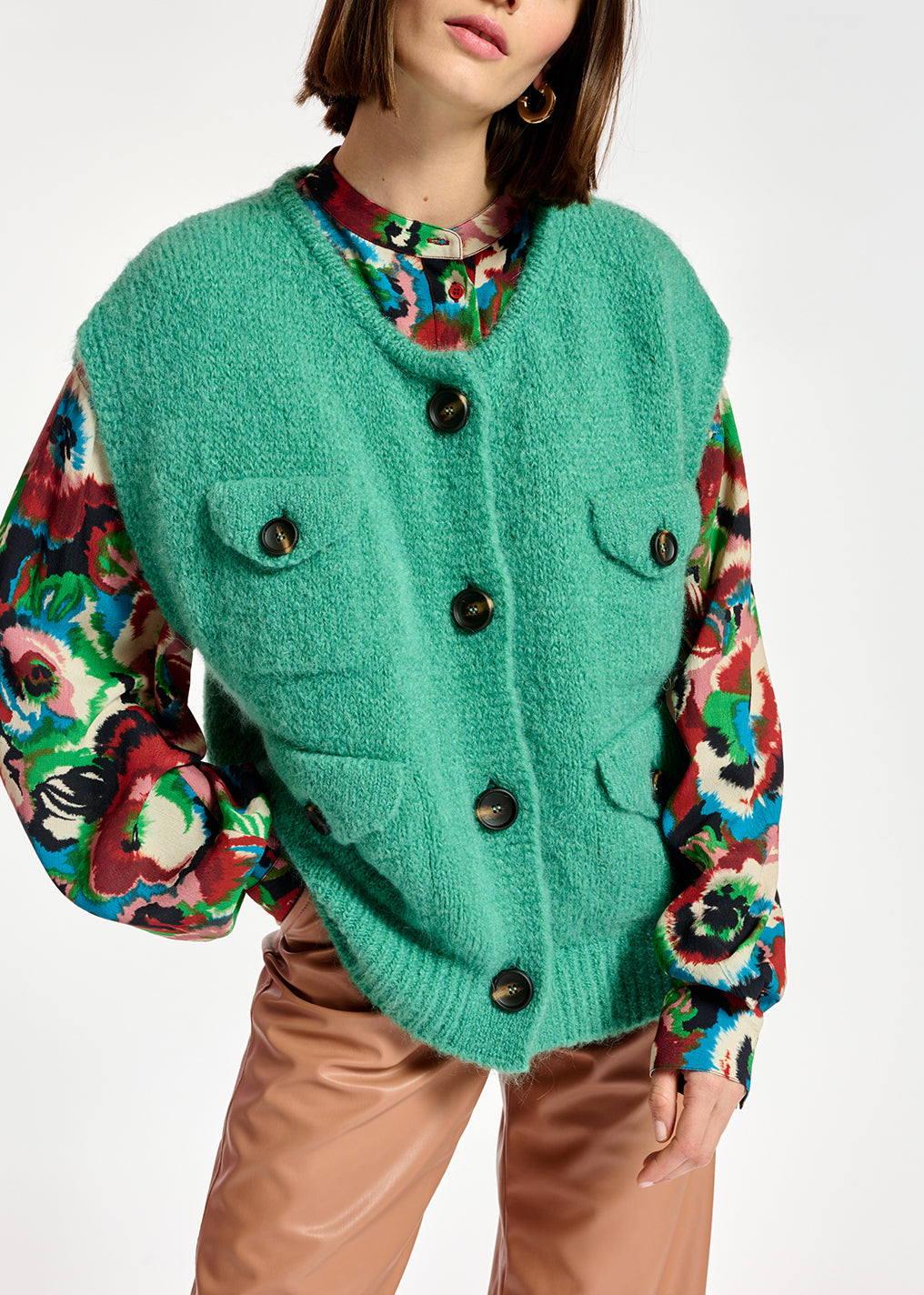 Teal sleeveless mohair-blend cardigan RE—SSENTIEL | Essentiel second hand