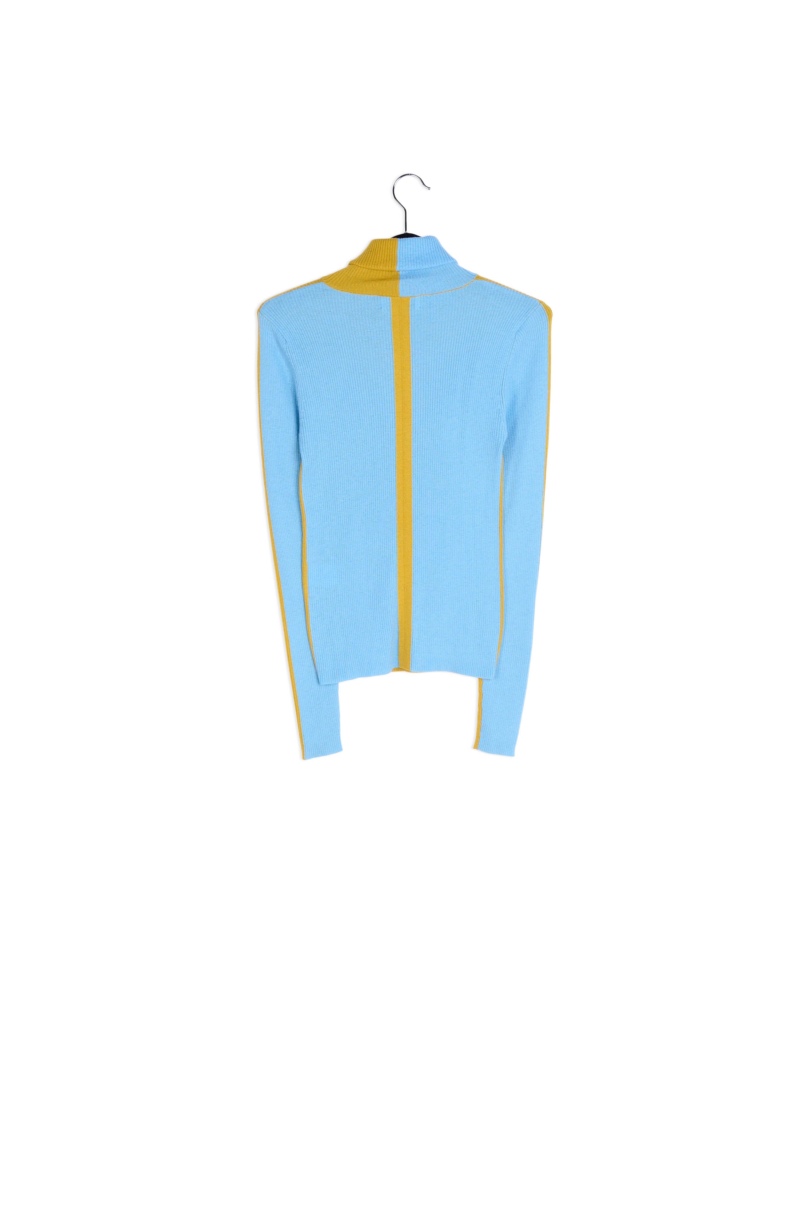 Ochre and blue two-tone turtleneck knit sweater RE—SSENTIEL | Essentiel second hand