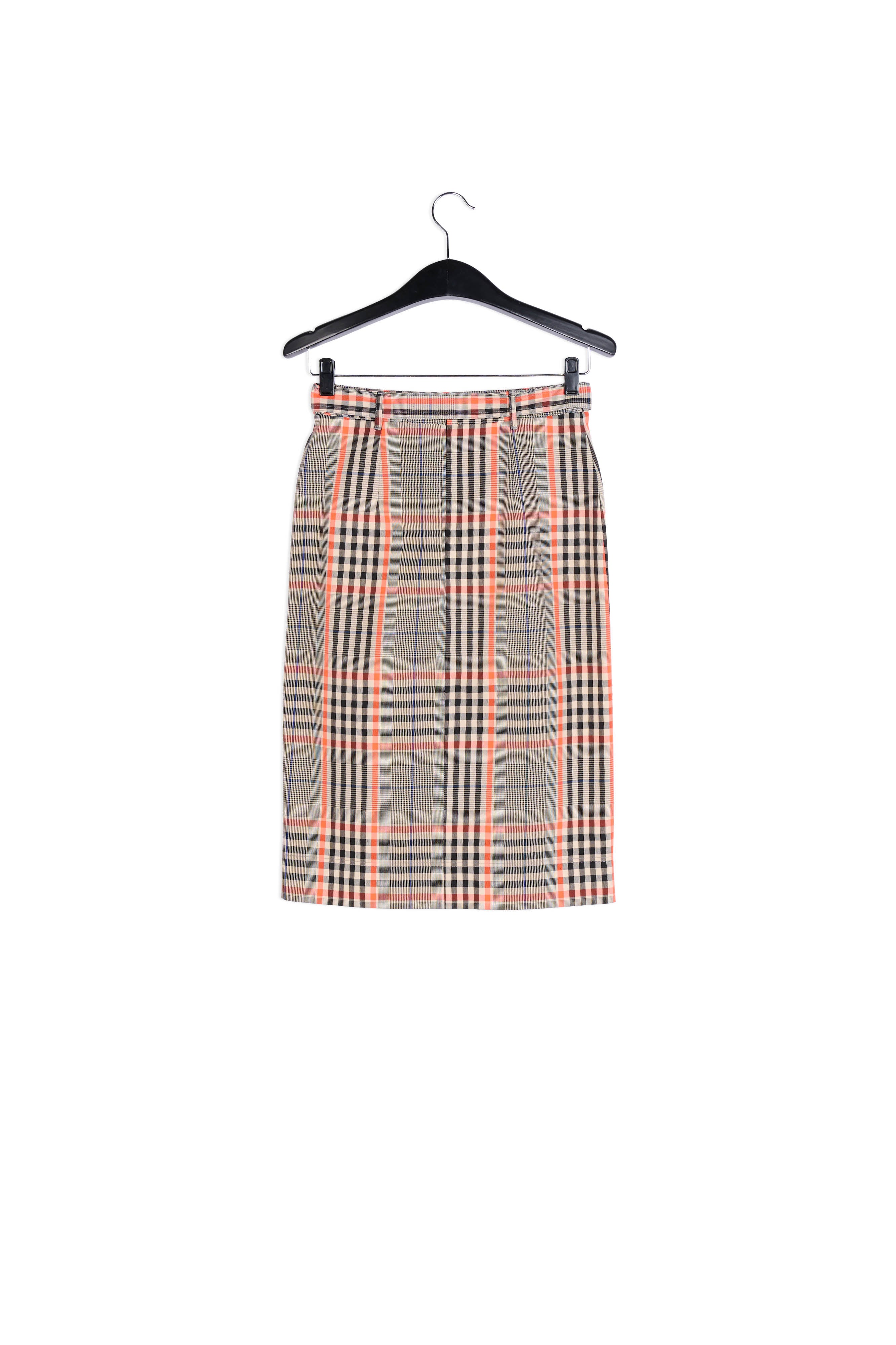 Rechte rok met zwart en oranje tartanmotief RE—SSENTIEL | Essentiel second hand