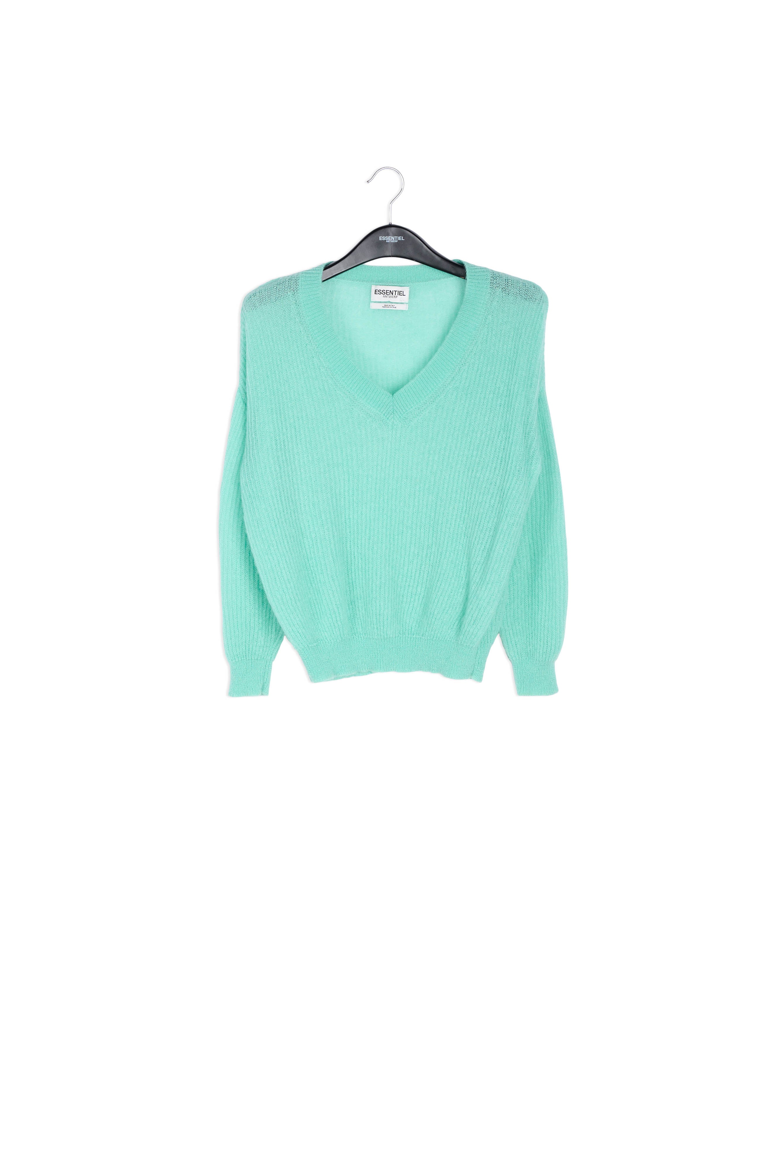 Turquoise mohair blend v-neck sweater RE—SSENTIEL | Essentiel second hand