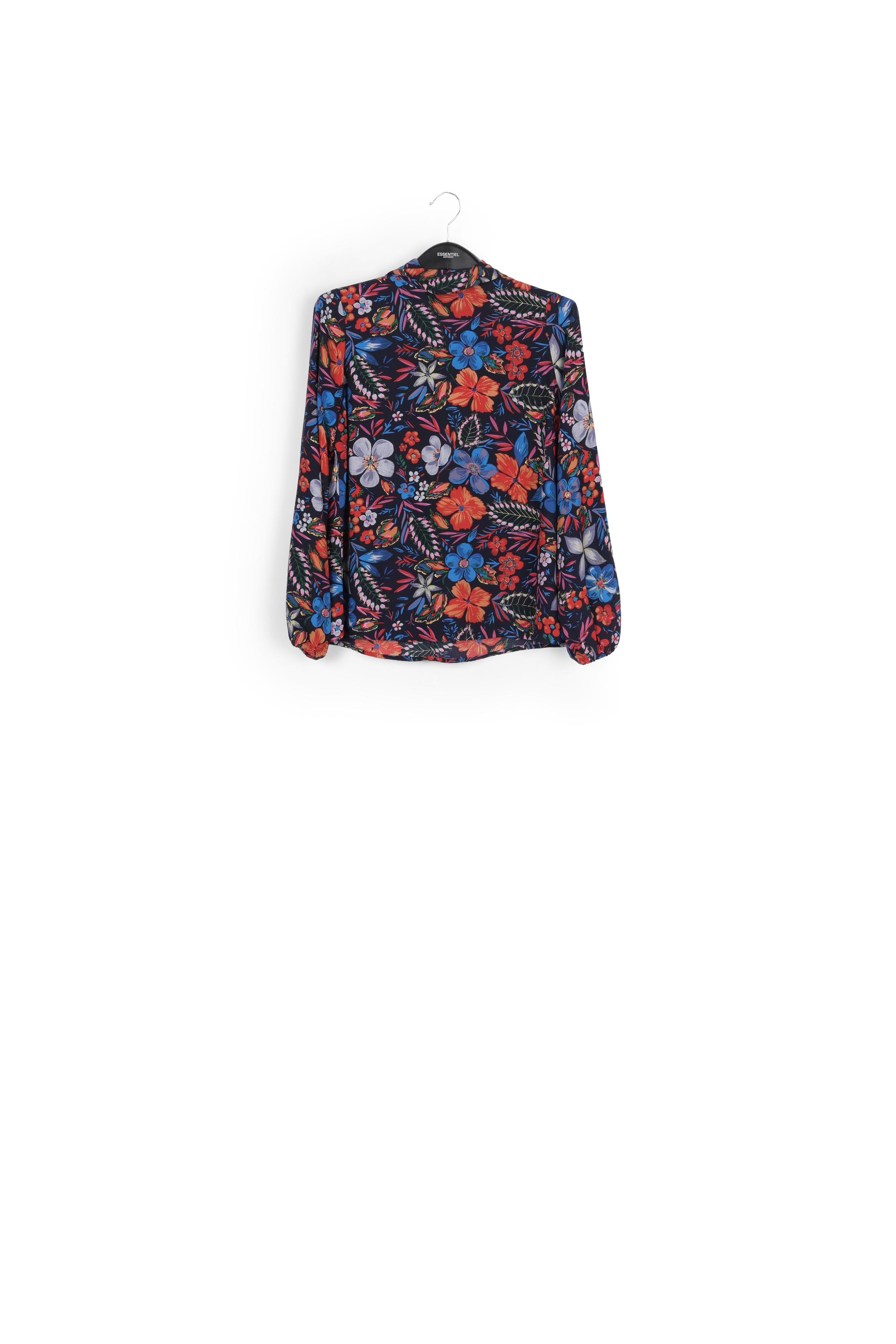 Dark blue floral pussy bow shirt RE—SSENTIEL | Essentiel second hand