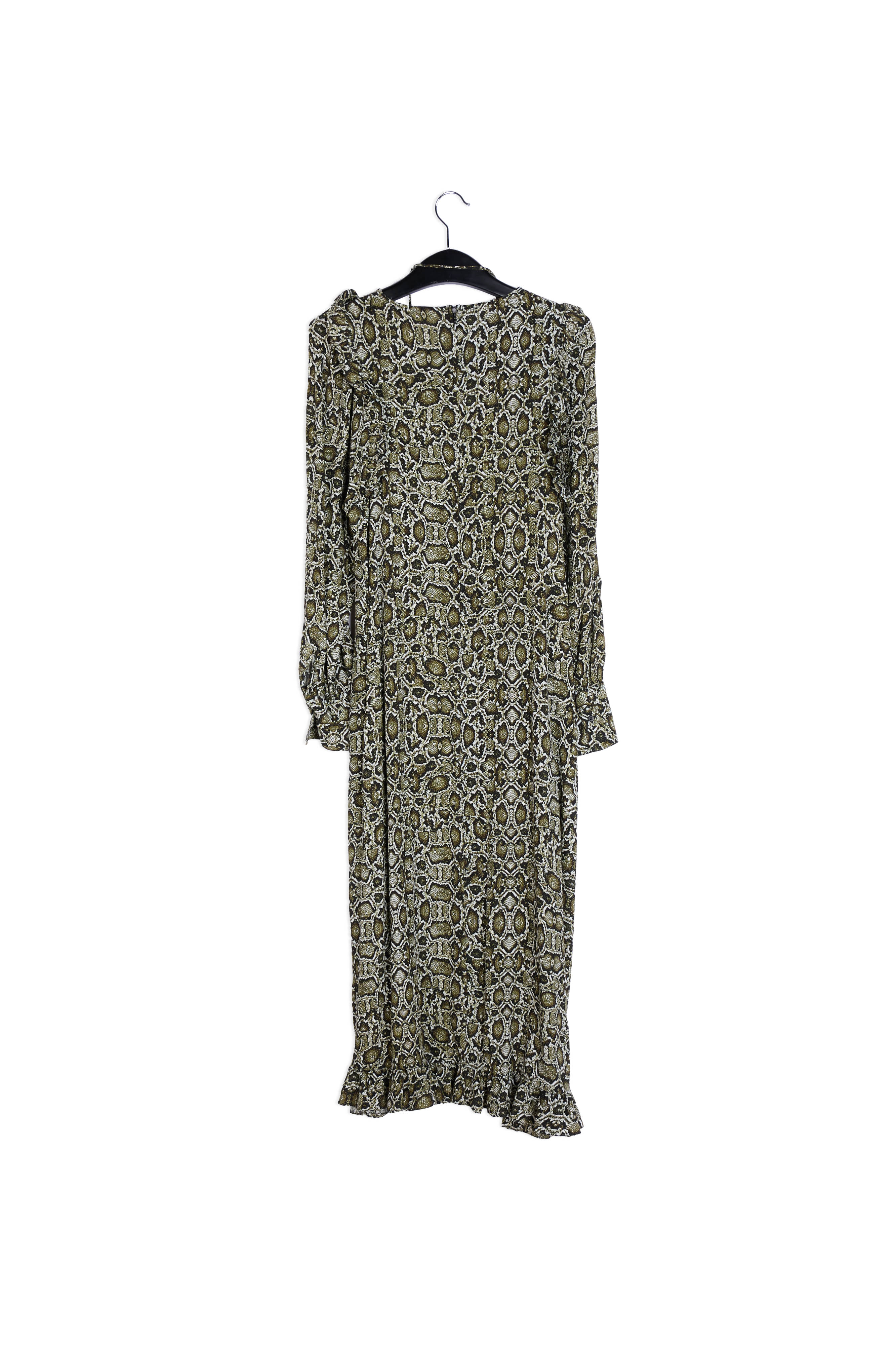 Kakigroene midi-jurk met slangenprint RE—SSENTIEL | Essentiel second hand